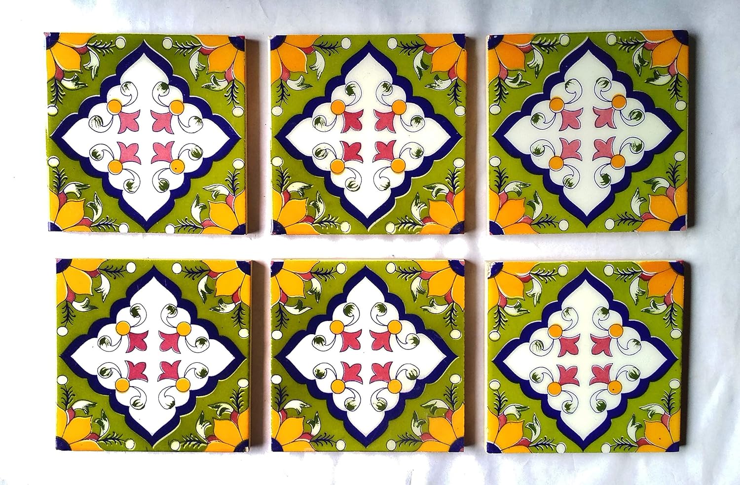 Shiv KRIPA Blue Art Pottery Decorative Wall Decor Tile (4 X4 INCH/Pack