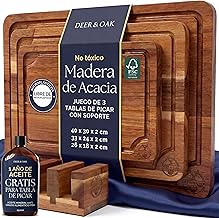 Set of 3 Pre-Oiled Non-Toxic Acacia Cutting Boards with Stand, FSC Certified Wood Cutting Boards, Includes 100ml Cutting Board Oil, Wood Carving Boards