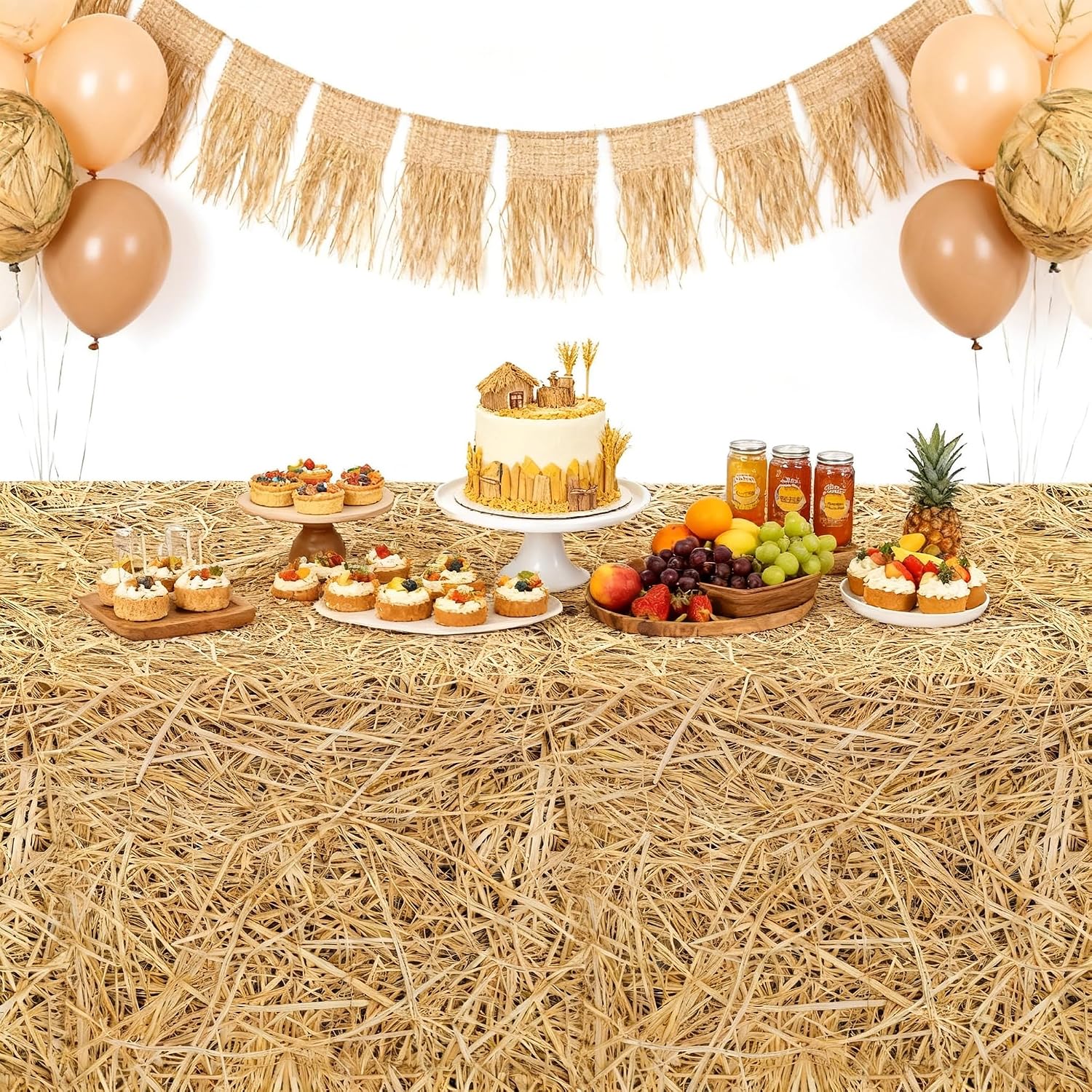 Straw Tablecloth Decorations, Hay Stack Print Party Table Cover 3Pcs