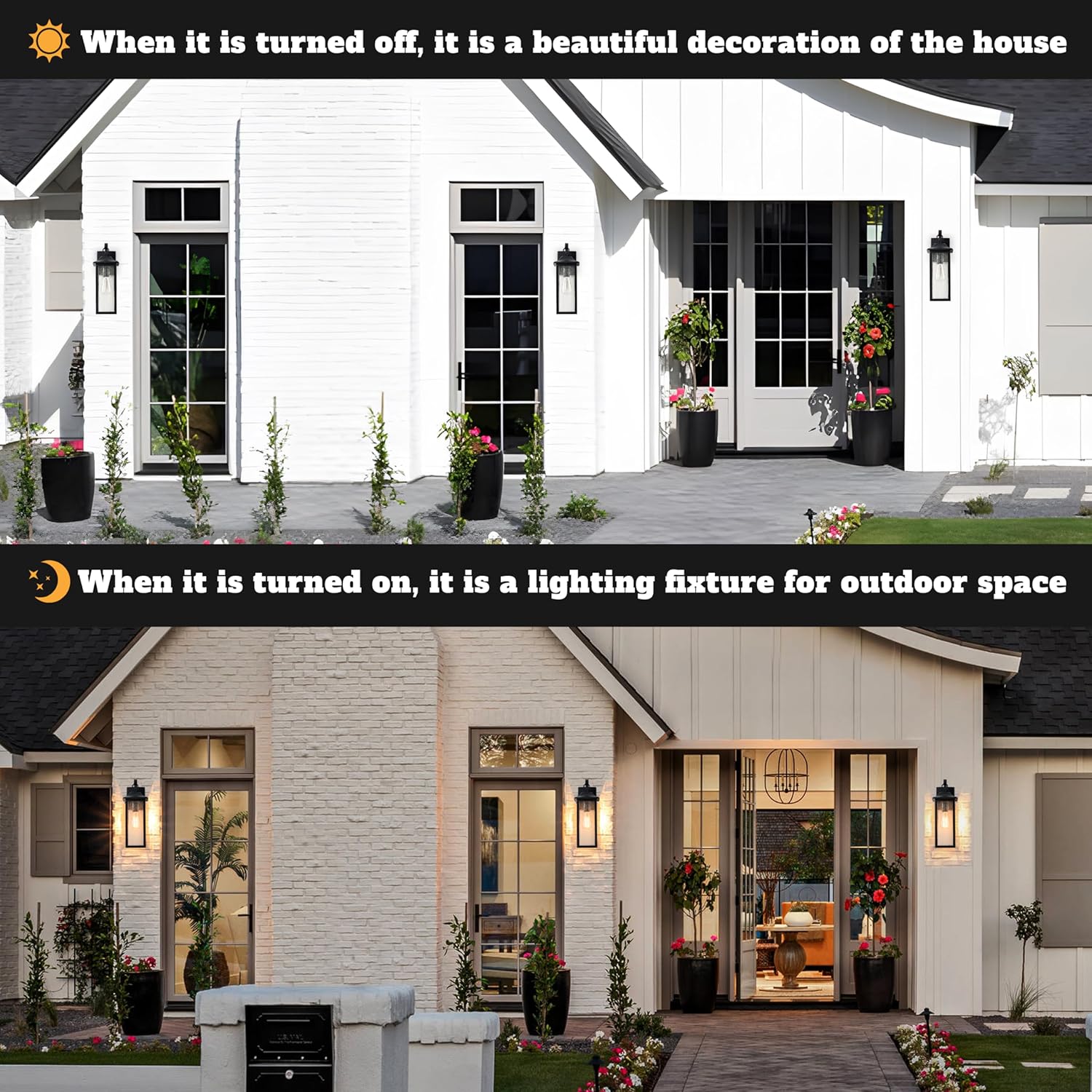 Outdoor Wall Light, Exterior Wall Sconce Light Fixture with Matte Black Finish & Seeded Glass Shade, Anti-Rust Outdoor Wall Lantern,Outside Light for House,Porch,Front Door,Patio