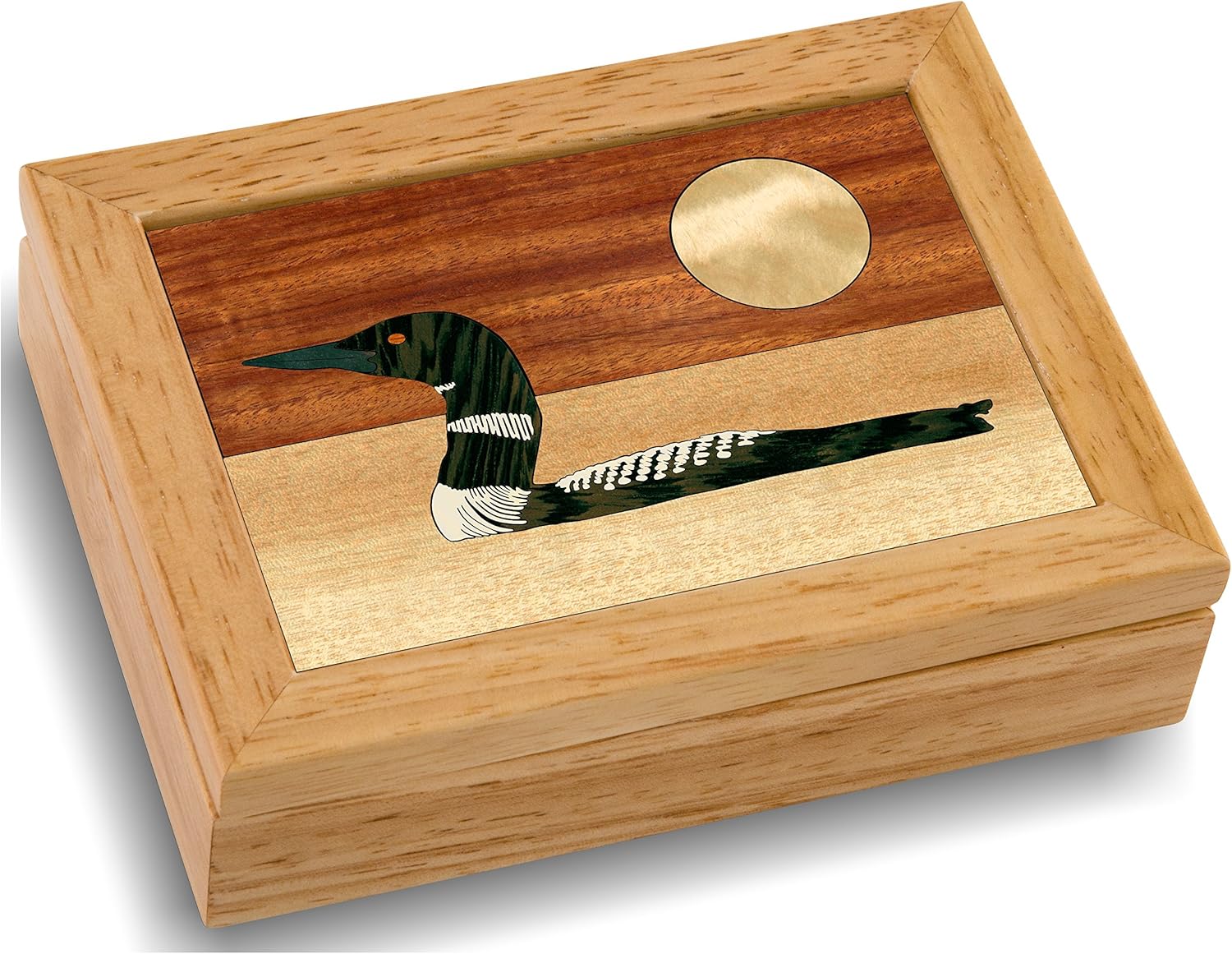 Wood Art Loon Box - Handmade in USA - Unmatched Quality - Unique, No Two are the Same - Original Work of Wood Art. A Gift, Ring, Trinket or Jewelry Box (#4143 The Loon 4x5x1.5)