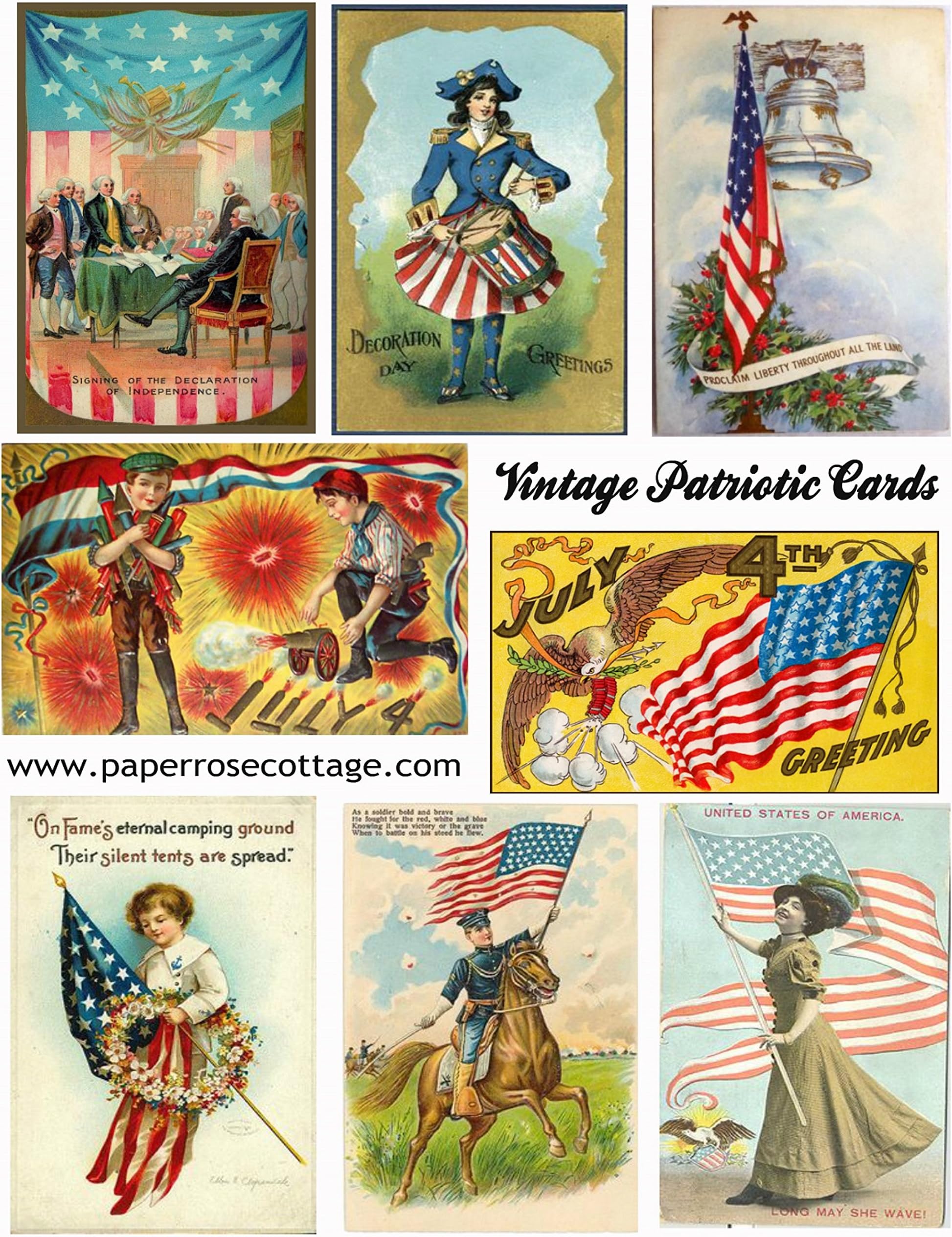4th of July Vintage Lady Liberty Patriotic Images Collage Sheet Collection Print for Scrapbooking, Card Making, Crafts