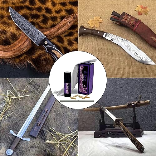 Miniatura 7 de Kit de limpieza de cuchillos de espada, juego de 4 piezas, piedra de afilar aceite Choji Chammy y clavija de bambú, buen efecto antioxidante y de