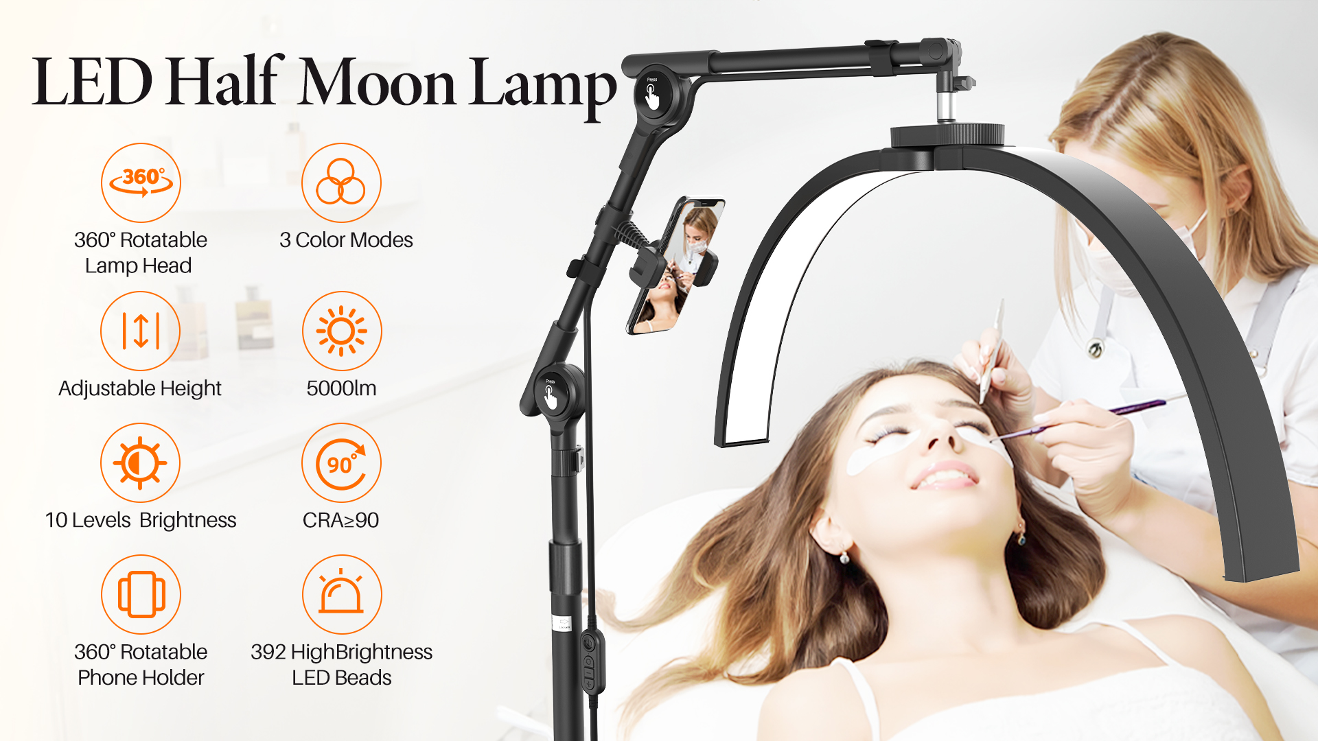 LED LASH スタンドタイプ 目元エステ LIONVISON Lash Light for Eyelash Tech: Foldable Half Moon LED Lamp
