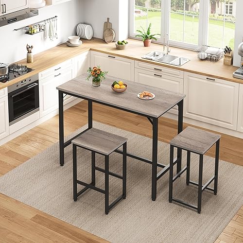 Miniatura 7 de Yaheetech Juego de mesa de comedor de 3 piezas, juego de mesa de pub industrial de 47.5 pulgadas, mesa de cocina de altura de mostrador con