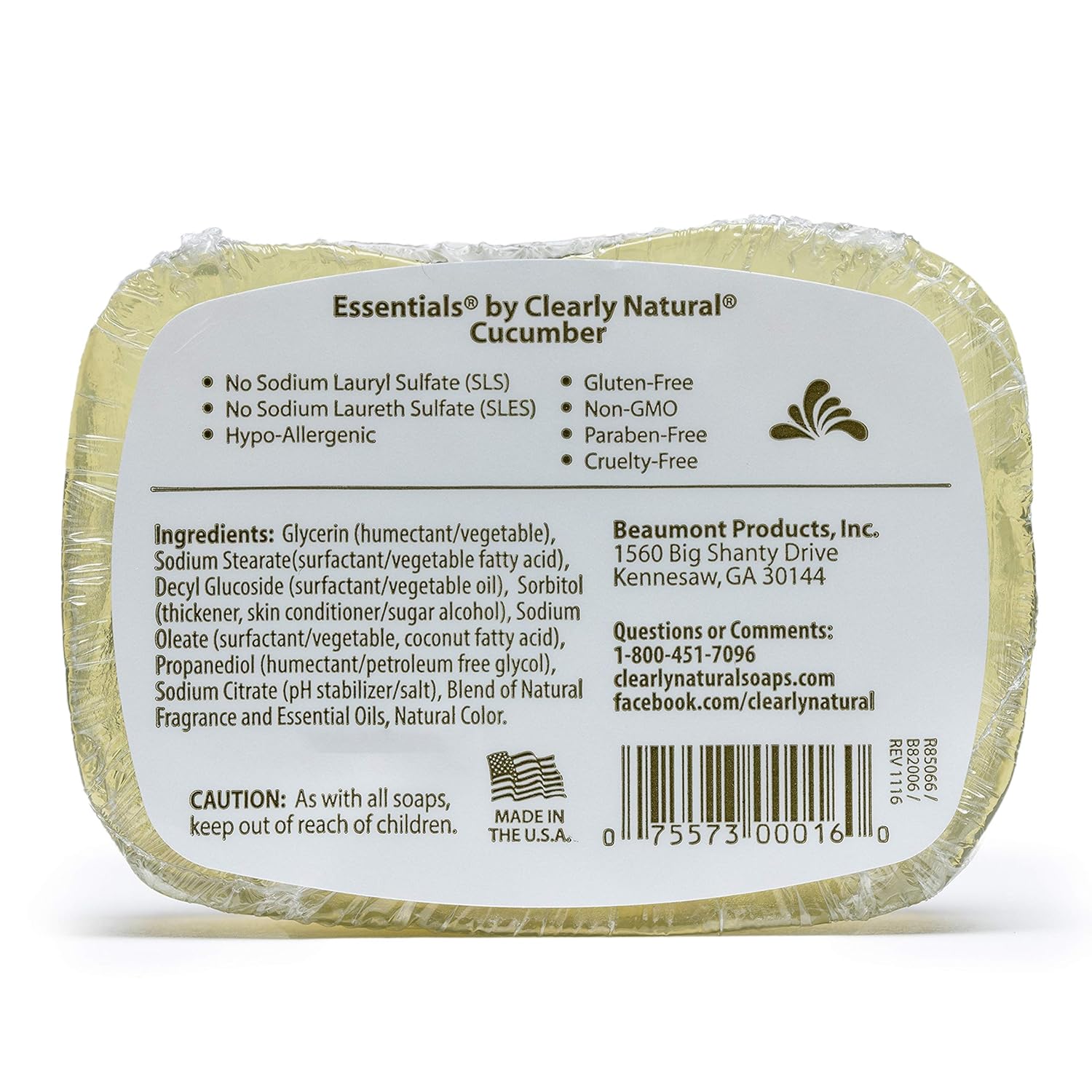 Clearly Natural Essentials Glycerin Bar Soap, Cucumber, 4-Ounce, Pack of 12 - CASE