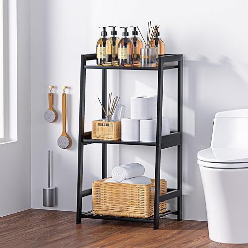 Miniatura 2 de Estantes de baño de bambú de 3 niveles, estante de escalera para almacenamiento, organizador rústico para el hogar, diseño que ahorra espacio,