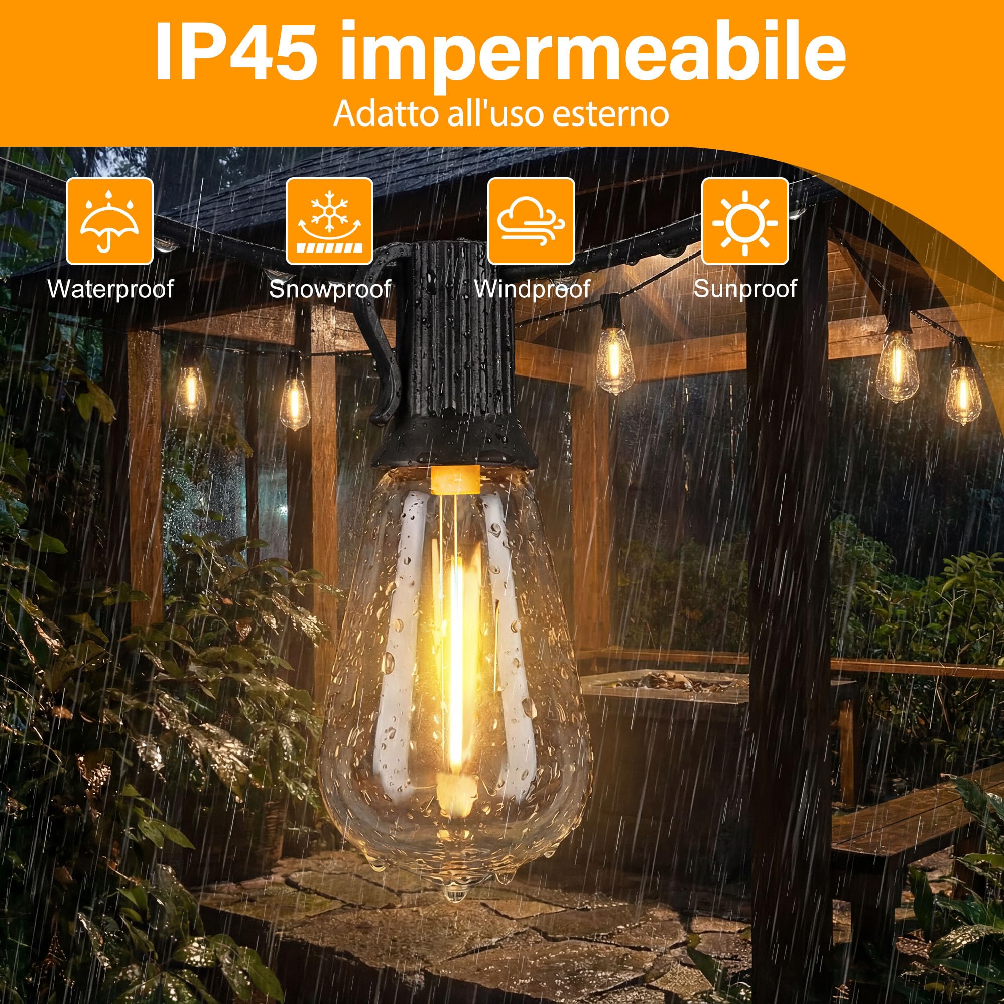 HeiPard Catena luminosa a LED per esterni, 10 m, 15 ST38, con telecomando, timer e dimmerabile, impermeabile per giardino, gazebo, terrazza, balcone, matrimoni, feste