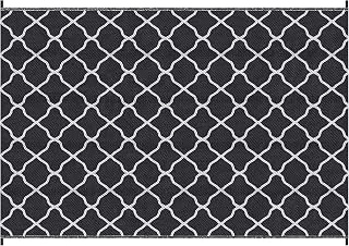 Reversible Outdoor Rug with Carry Bag, Waterproof Plastic Straw Mat for Garden, Deck, RV, Picnic, Beach, Camping, 182 x 274cm, Black