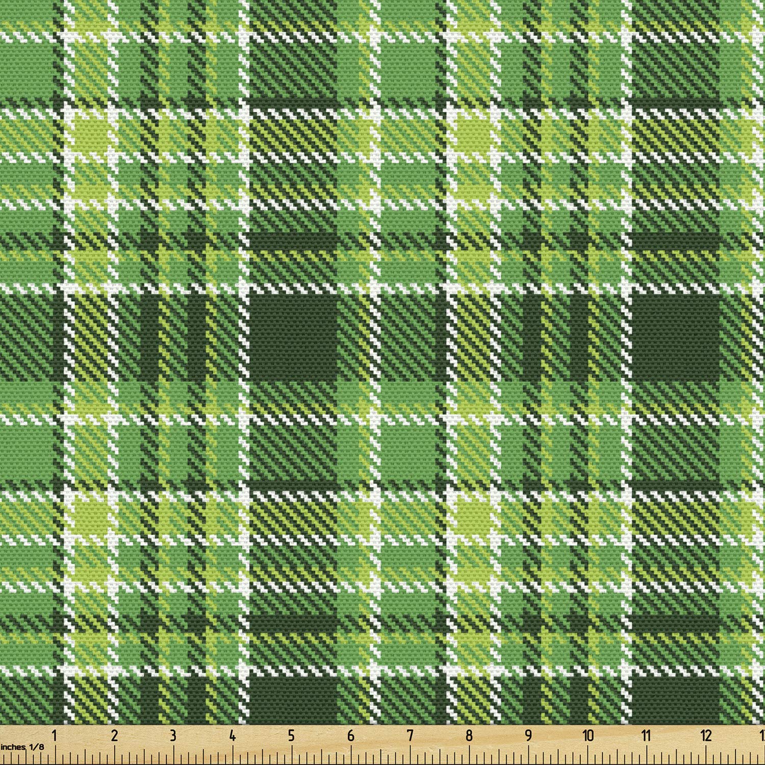 Ambesonne Checkered Fabric by The Yard, Old Fashioned Irish British Tile Mosaic in Vibrant Green Colors, Decorative Fabric for Upholstery and Home Accents, 3 Yards, Lime Green