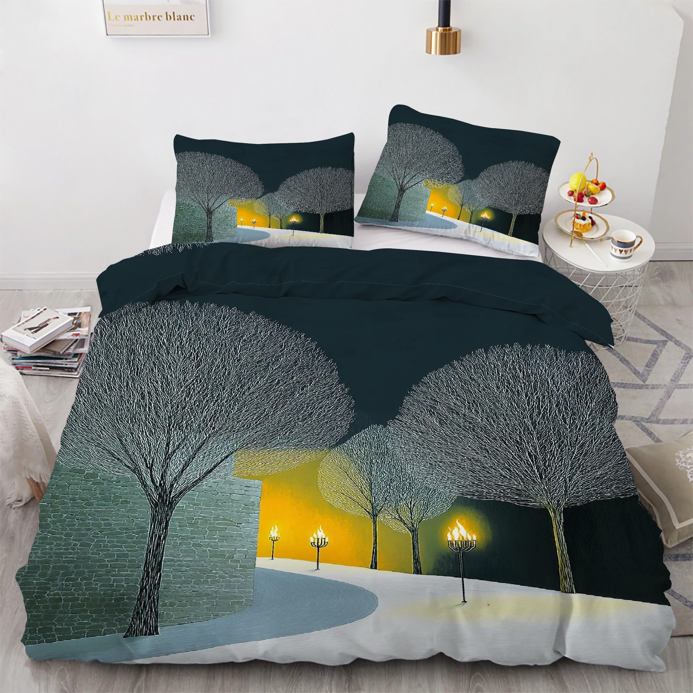 Housse de couette 160x200 cm neige parure de lit microfibre douce avec 2 taies