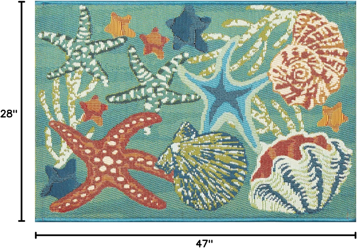 Liora Manne ESENCIA Indoor/Outdoor Power Loomed Latex Back Non Slip Mat - Transitional Coastal Fish Colorful (Starfish Song Aqua) (2'5" x 3'11")