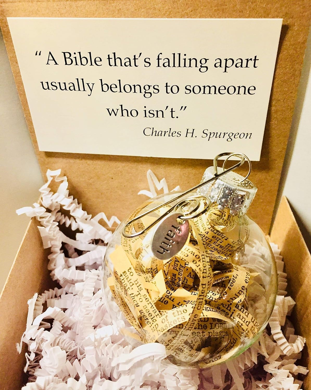 Dorinta Handmade Antique Rescued Bible Glass Globe Christmas Ornaments - Tree Decor with Faith Charm - Hanging Accessories For Home, Room, Office, Church - Unique Gift for Friends, Family, Pastor : Handmade Products