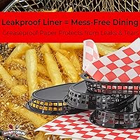 Vista 4 de Combo de cesta de comida rápida negra de estilo retro (12 unidades) y forro rojo a cuadros (120 unidades). La cesta clásica de 11 pulgadas es apta