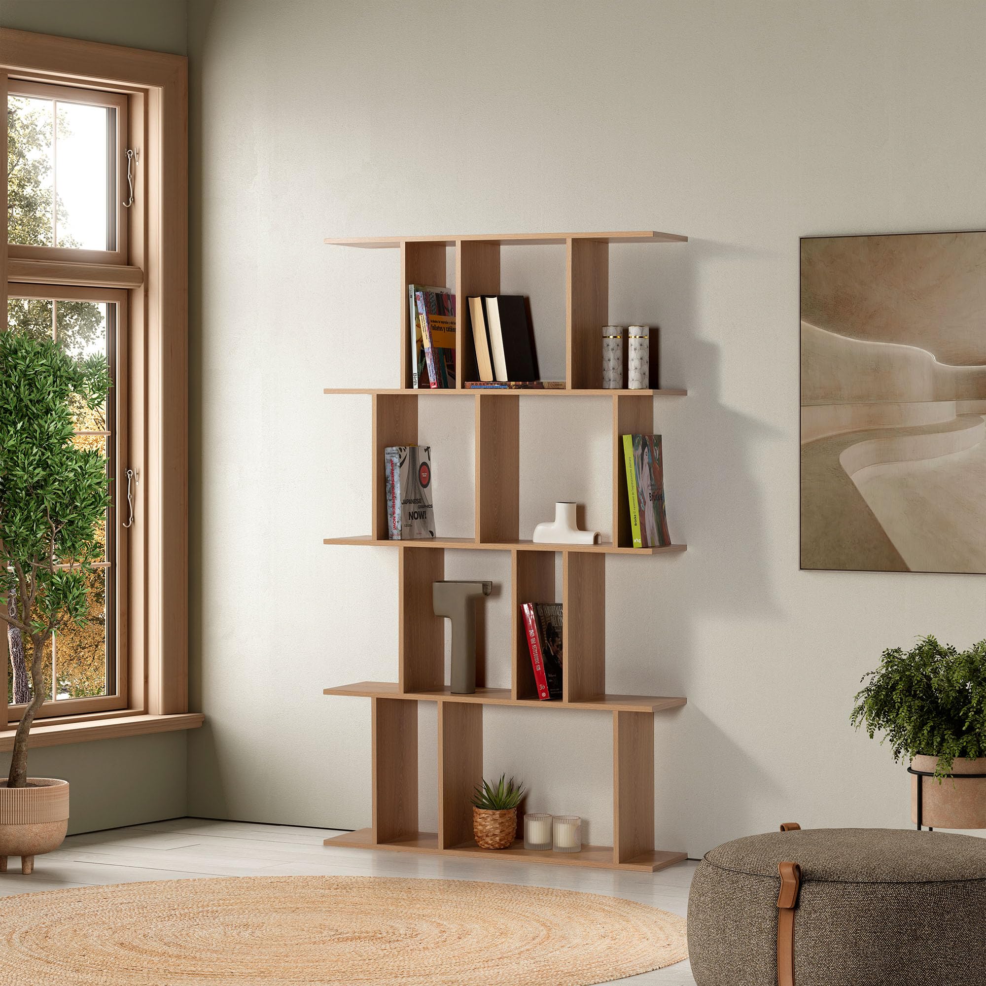 HOMN LIVING Estantería Niko 8 Huecos Color Roble, para Salón, Comedor o Despacho, 98 cm (Ancho) 25 cm (Profundo) 168 cm (Altura)