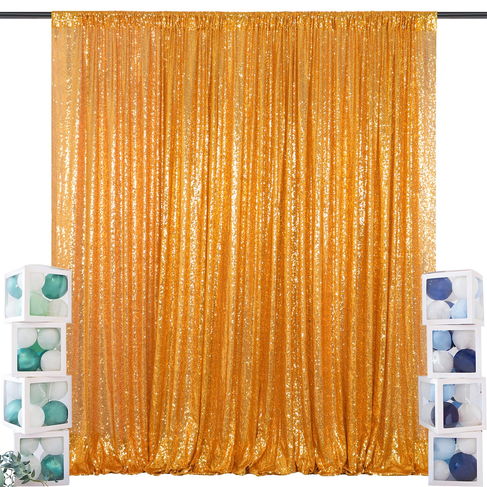 ShiDianYi Sequin Backdrop Curtain Gold 4FTX6FT Sequence Fabric Backdrops Studio Photo Booth Curtains Golden Sparkle Photography Background for Wedding