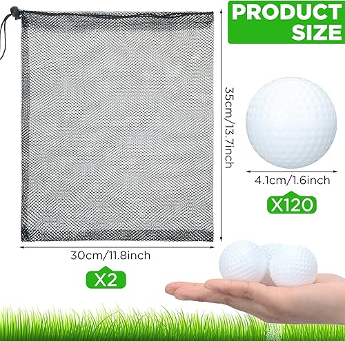 Miniatura 2 de 120 pelotas de práctica de golf pelotas de plástico huecas pelotas de golf de entrenamiento con 2 bolsas de almacenamiento de malla con cordón para