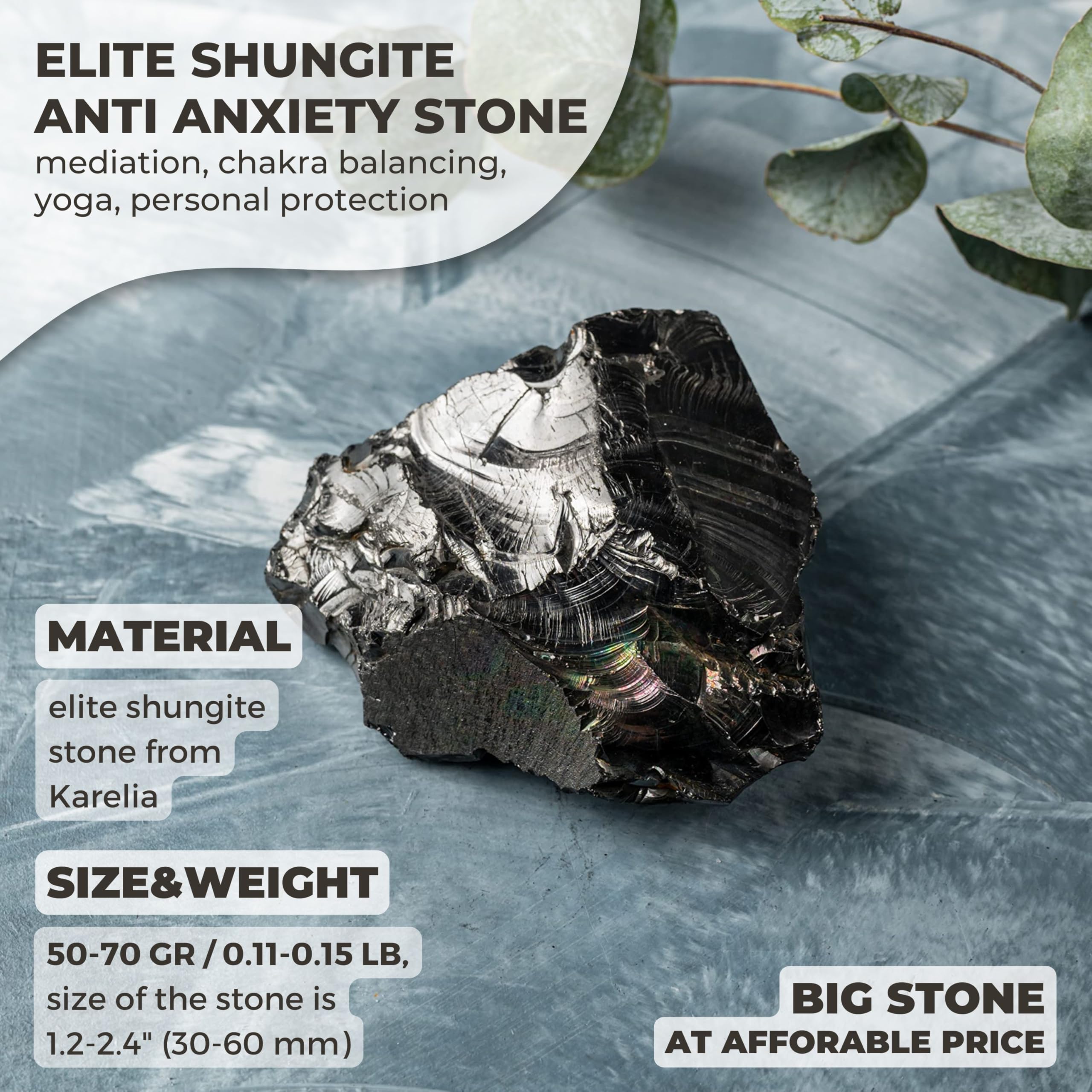 BIG Elite Noble Shungite Stone 30-40mm ~18g - Natural EMF Protection & Healing Crystal - View #3