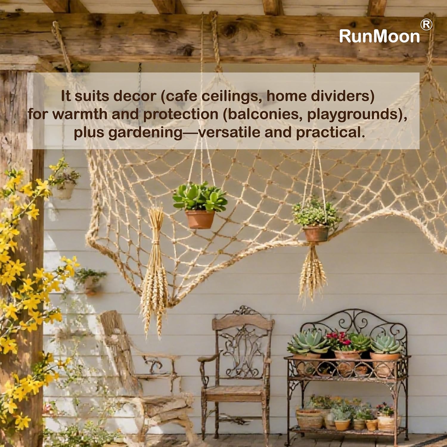 Multi-Use Hemp Rope Net: Natural Jute, 15 Sizes, Ideal for Indoor/Outdoor Decor & Safety, Handcrafted with Free Installation Accessories (3x9ft)