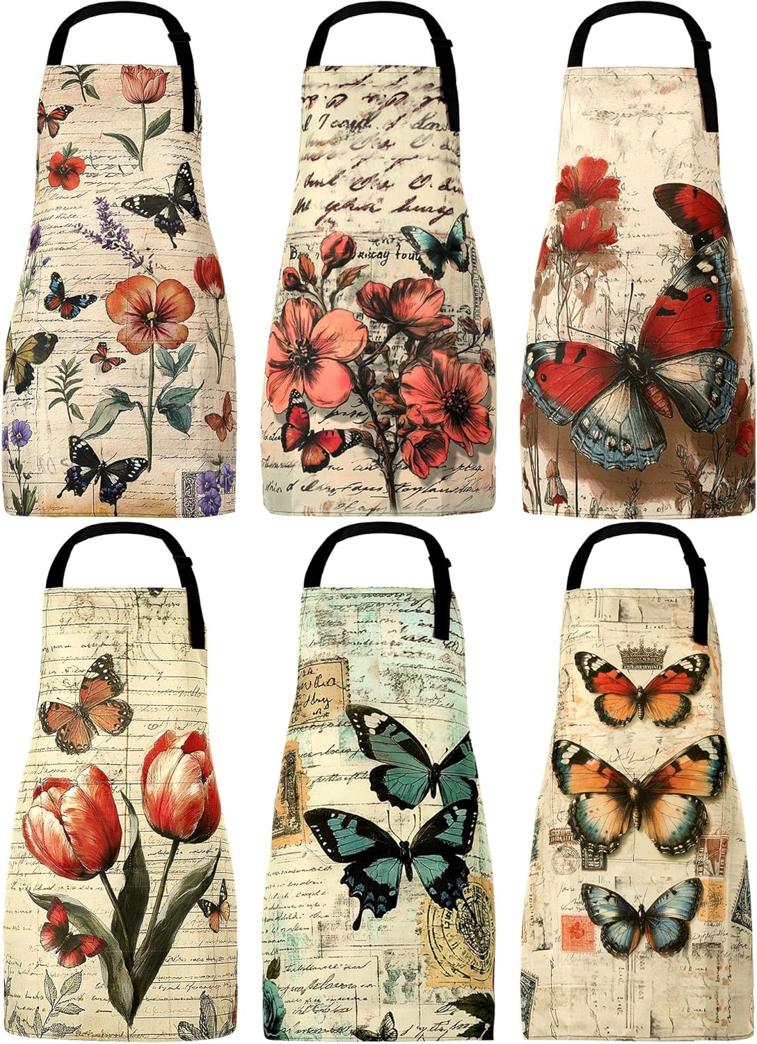 Bencailor 6 Pcs Seasonal Kitchen Aprons with Pocket Women Holiday Aprons(Classic Color,Butterfly)
