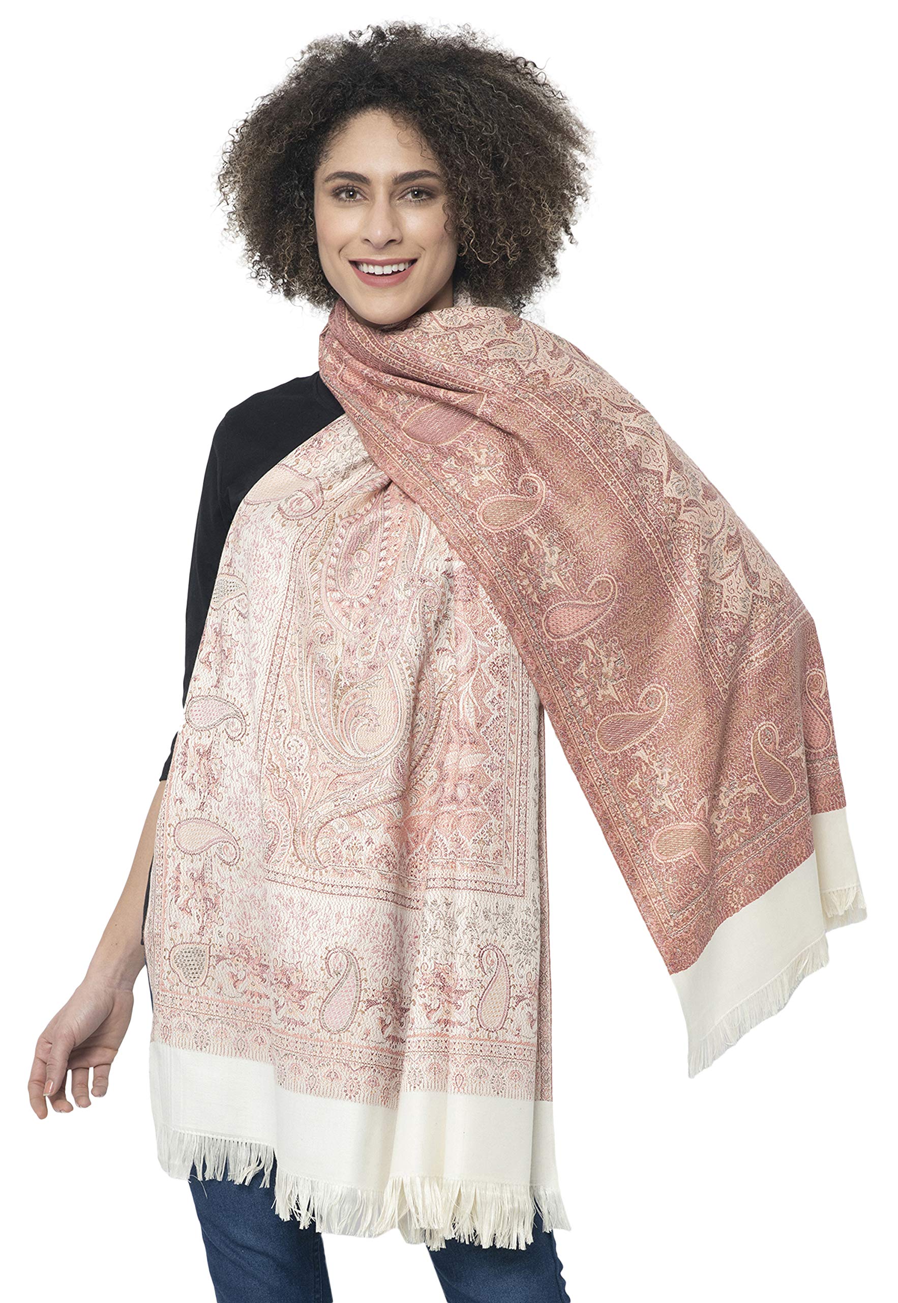 Weavers VillaWomen's Pashmina Wool Blend Indian Handicraft Woven Shawls, Scarf, Wraps [Large Size: 40" X 80"]