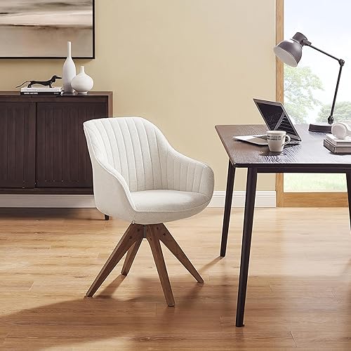 Miniatura 6 de Art Leon Silla de Escritorio Sin Ruedas, Silla de Oficina Moderna de Mediados de Siglo, Silla Giratoria de Acento con Patas de Madera de Roble,