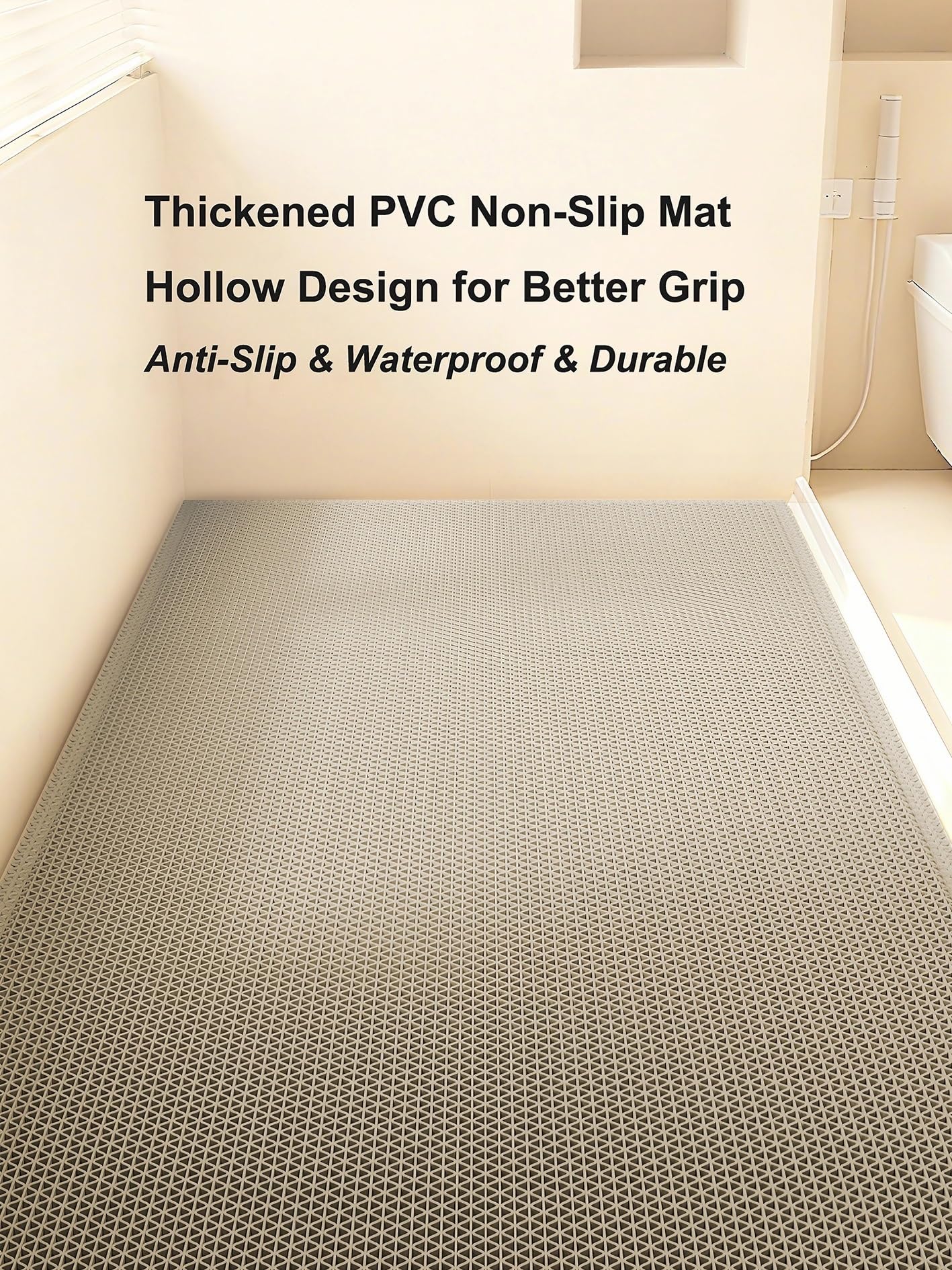 Alfombra Ducha Antideslizante Sin Ventosas, Alfombrilla Baño de PVC Suave, Secado Rápido, Drenaje Eficiente, Antimoho y Lavable, Alfombra de Bañera Antideslizante Ducha y Baño(Gray,80 x 120 CM)