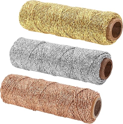 Miniatura 3 de Mandala Crafts Cuerda de oro rosa y plata para envolver regalos, 165 yardas, 0.039 pulgadas, fina cuerda metálica para panaderos, manualidades,