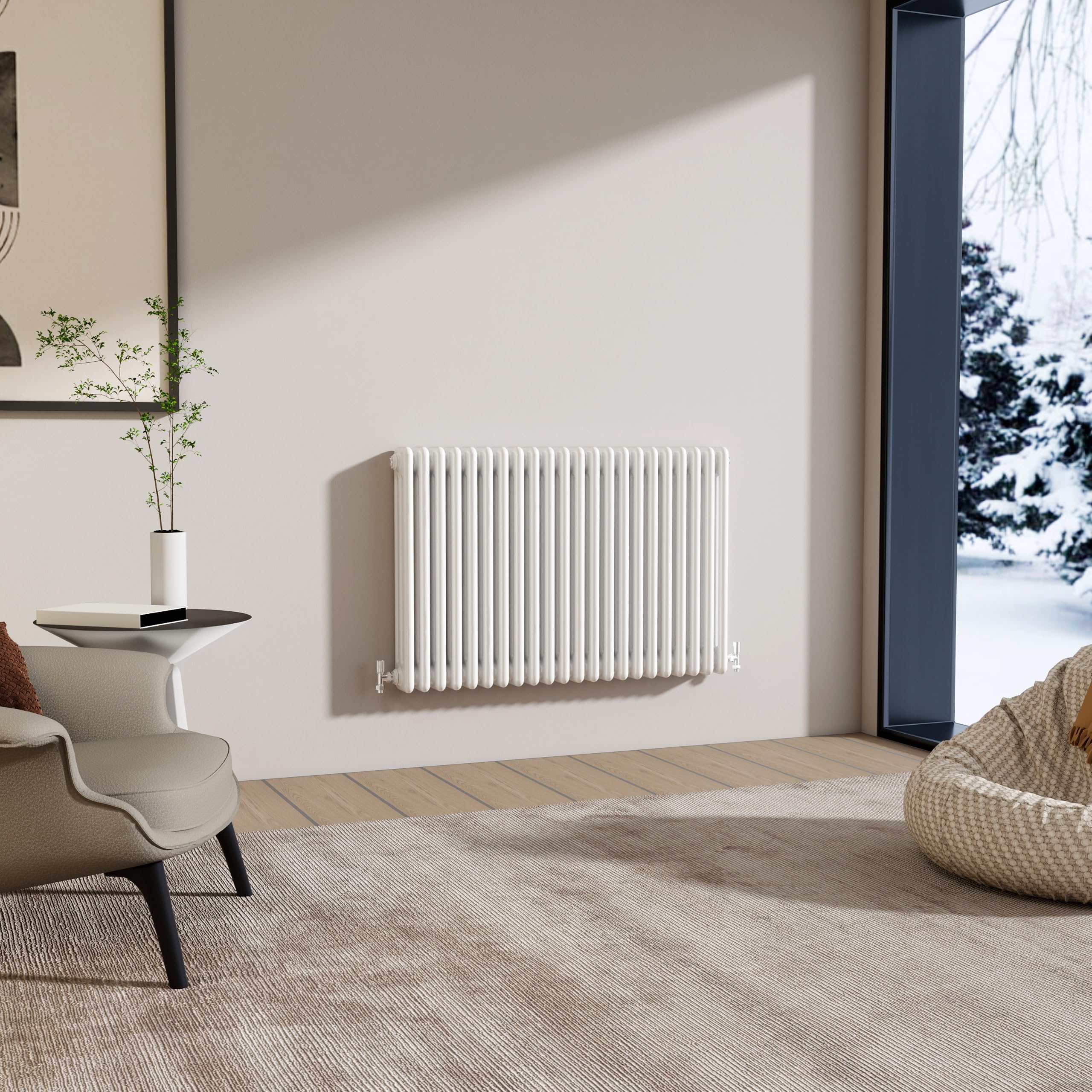 Traditional 3 Column Cast Iron Radiator 600x1010mm Horizontal Gloss White — image 1
