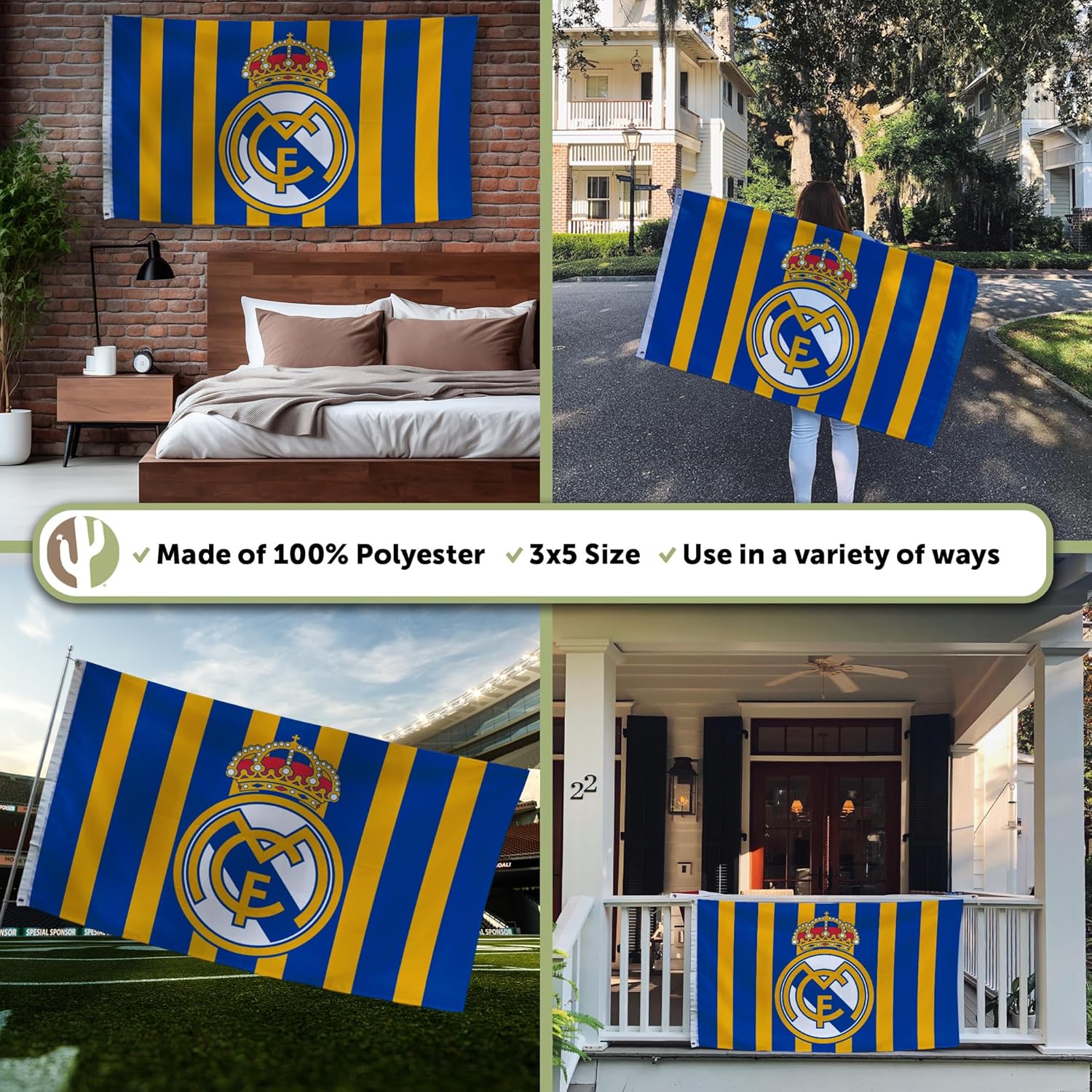 Desert Cactus Real Madrid FC Flag Los Blancos Madridistas Soccer 100% Polyester Indoor Outdoor 3x5 feet Team Flags (Flag J) - Image 3
