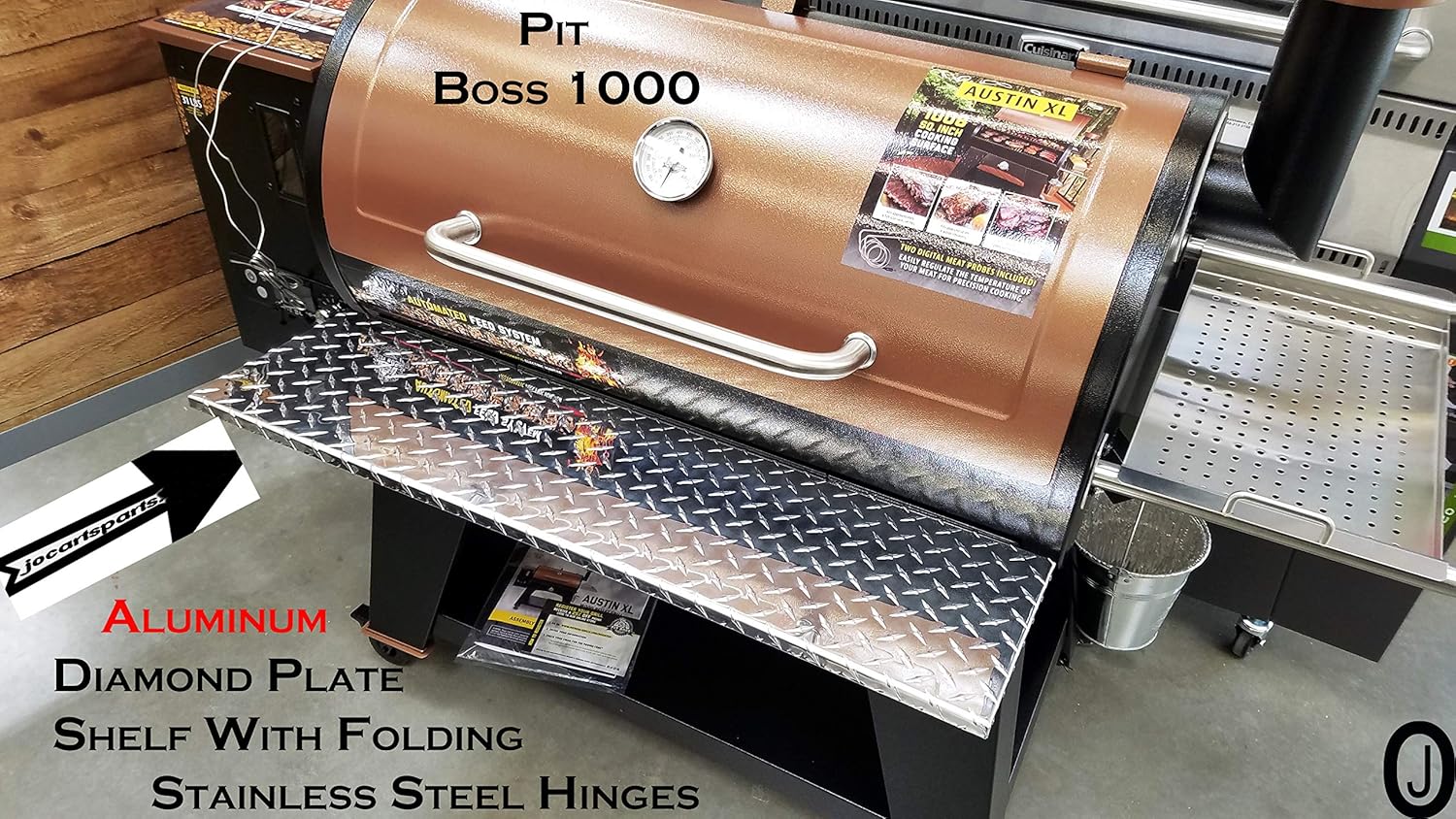 J & O Carts Parts Aluminum Diamond Plate Folding Shelf Fits Pit Boss 1000 Austin XL Pellet Grill
