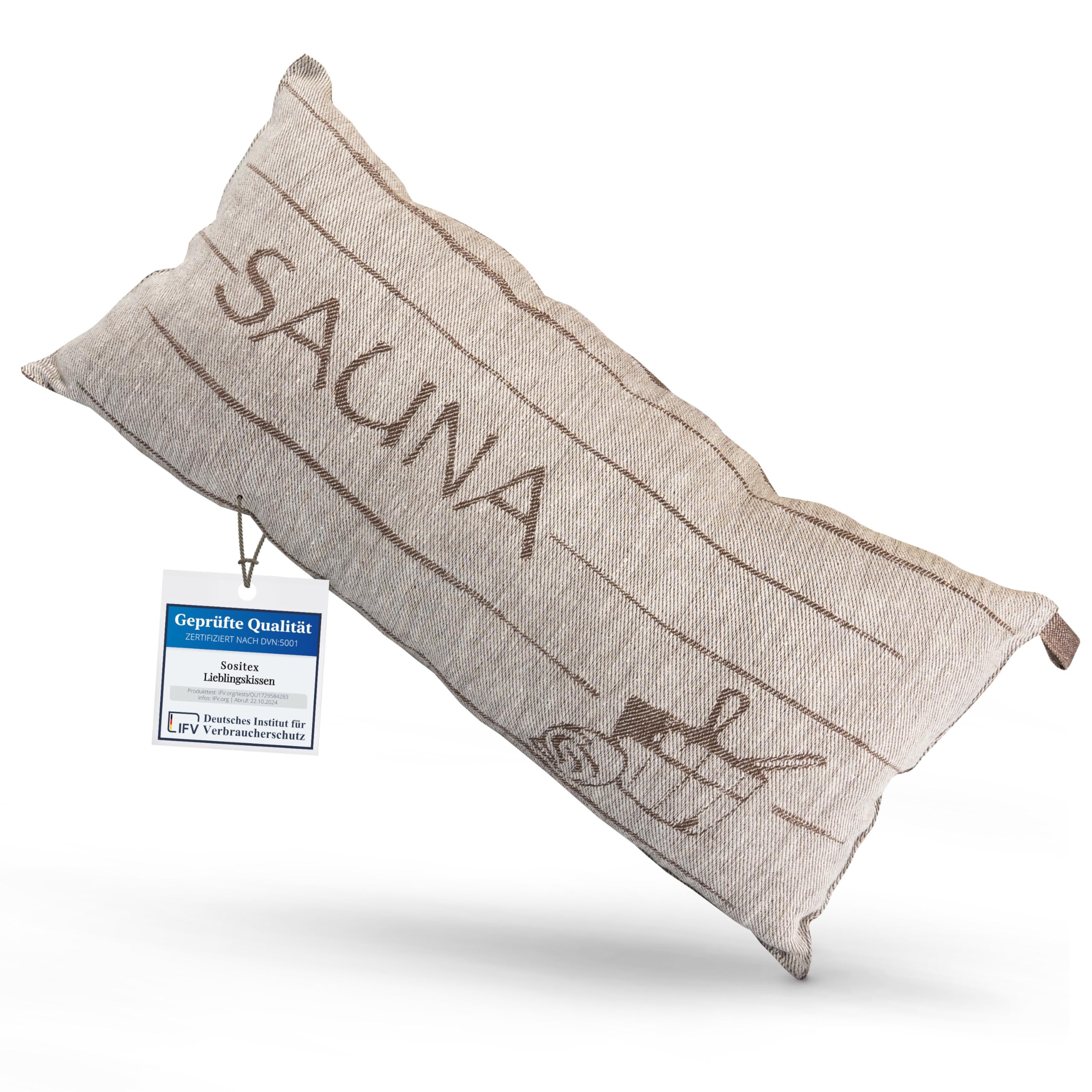 Coussin de sauna en lin et coton SAUNIA marron et blanc 50x25cm