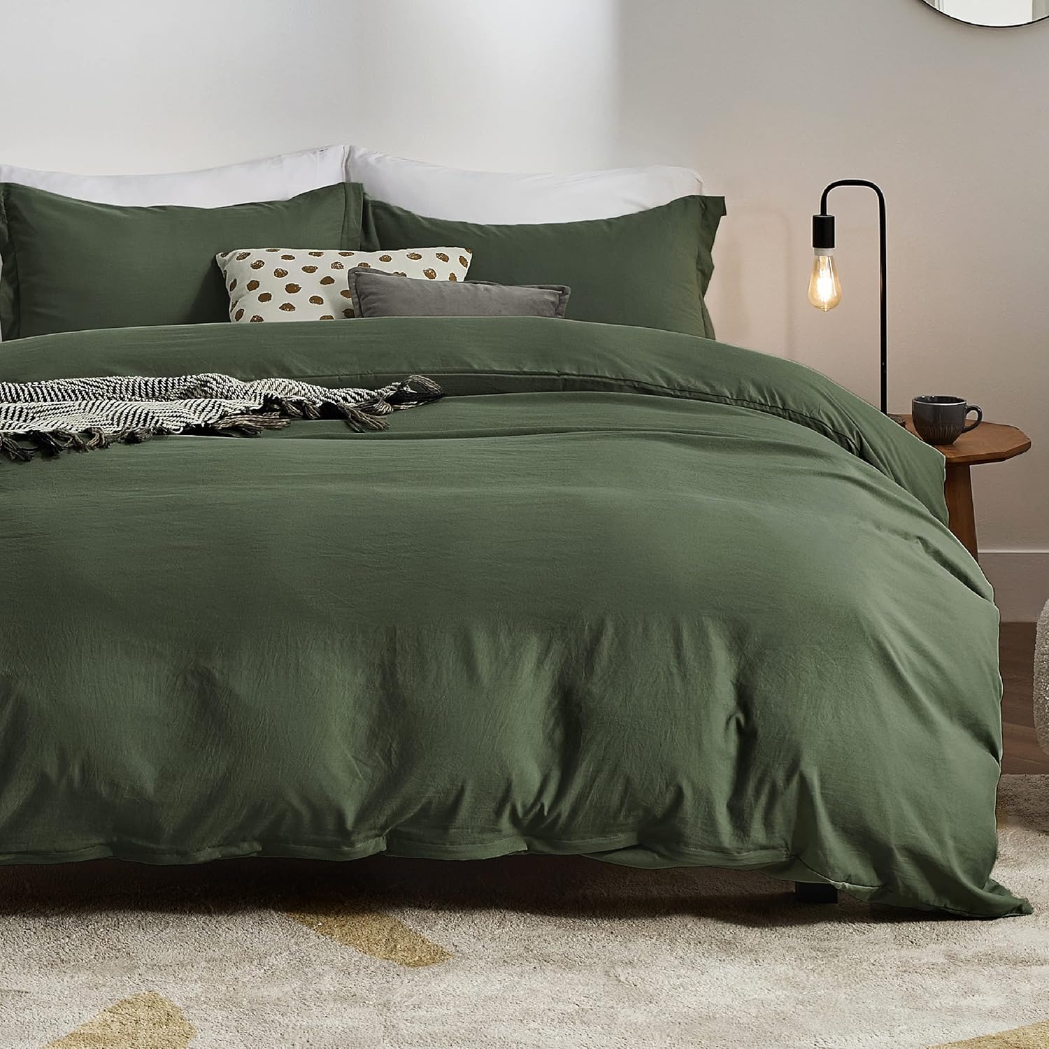 BEDSURE Olive Green California King Duvet Cover Soft Prewashed Cal King Duvet