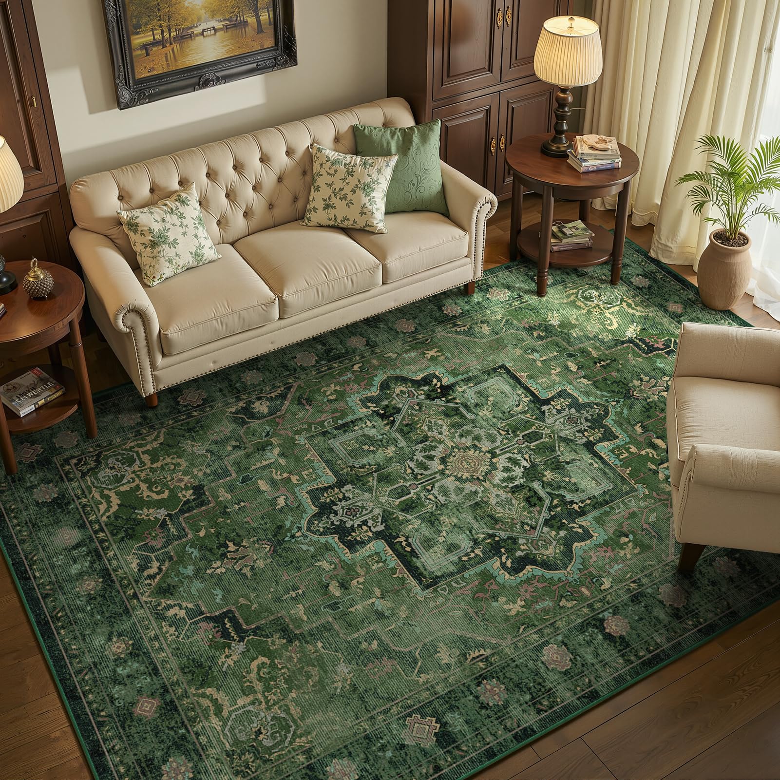Jainmy Dark Green Medallion Area Rug