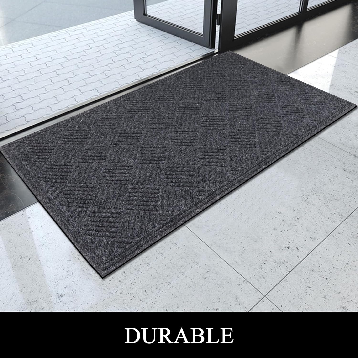A1 Home Collections A1HC Durable Multi Purpose Door Mat, Heavy Duty Doormat, Indoor Outdoor, Easy Clean, Waterproof, All Weather, Patio, Garage, High Traffic Entrance, 36x60 Inches, Checkered Gray