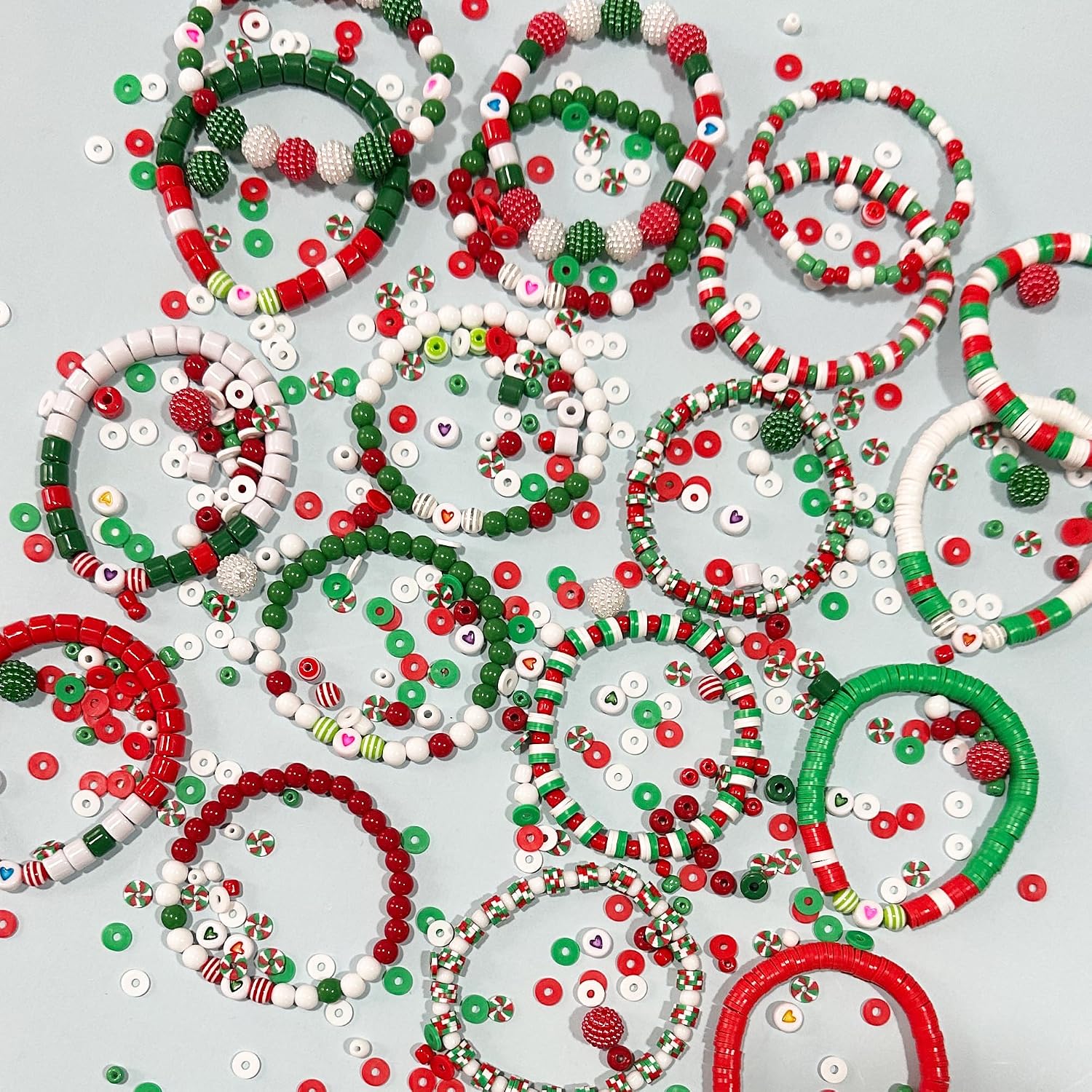 Italy or Mexico Clay Beads Bracelets Making Kit, I Love Italy Beads Art DIY Craft Kit, Italian or Mexican Holiday Party Supplies Mexican Birthday Jewelry Making Kit, Set of 1 Box, White Green and Red