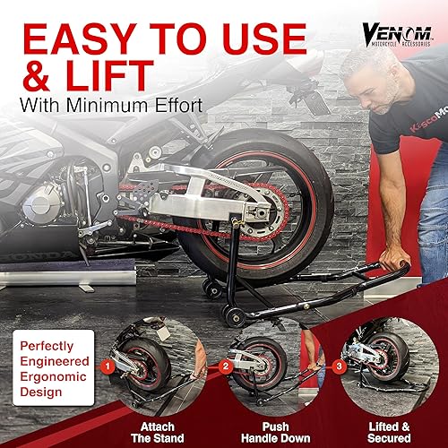 Miniatura 4 de Venom soporte de paleta frontal y trasera en combo para motocicleta deportiva, soporte para elevación de rueda, soporte de potrero en combo
