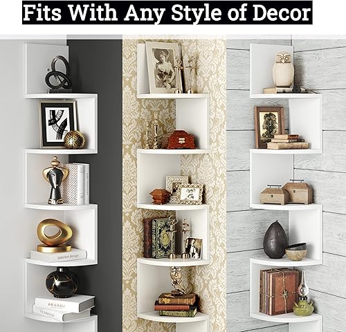 Miniatura 4 de Greenco - Estantería esquinera de montaje en pared 5 niveles acabado color espresso