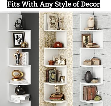 Greenco Corner Wall Shelf, 5 Tier Floating Shelves for Bedrooms and Living Rooms, Boys Room Decor, Teen Decor, Gray Finish