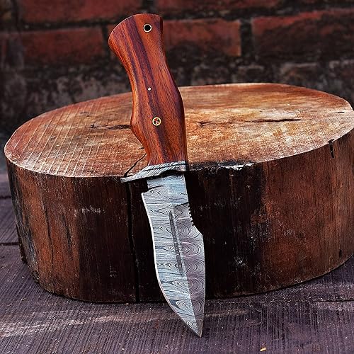 Miniatura 5 de 10 "hecho a mano forjado de acero de Damasco caza supervivencia desollar bushcraft cuchillo EDC Horizontal llevar vaina