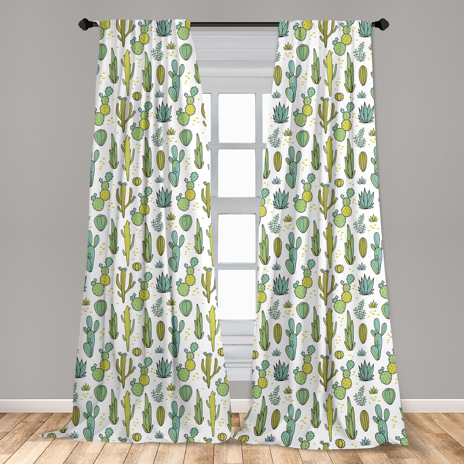 Ambesonne Cactus Curtains, Hand Draw Foliage Pattern Botanical Inspired Floral Tropical Elements, Window Treatments 2 Panel Set for Living Room Bedroom Decor, Pair of - 28" x 95", Reseda Green
