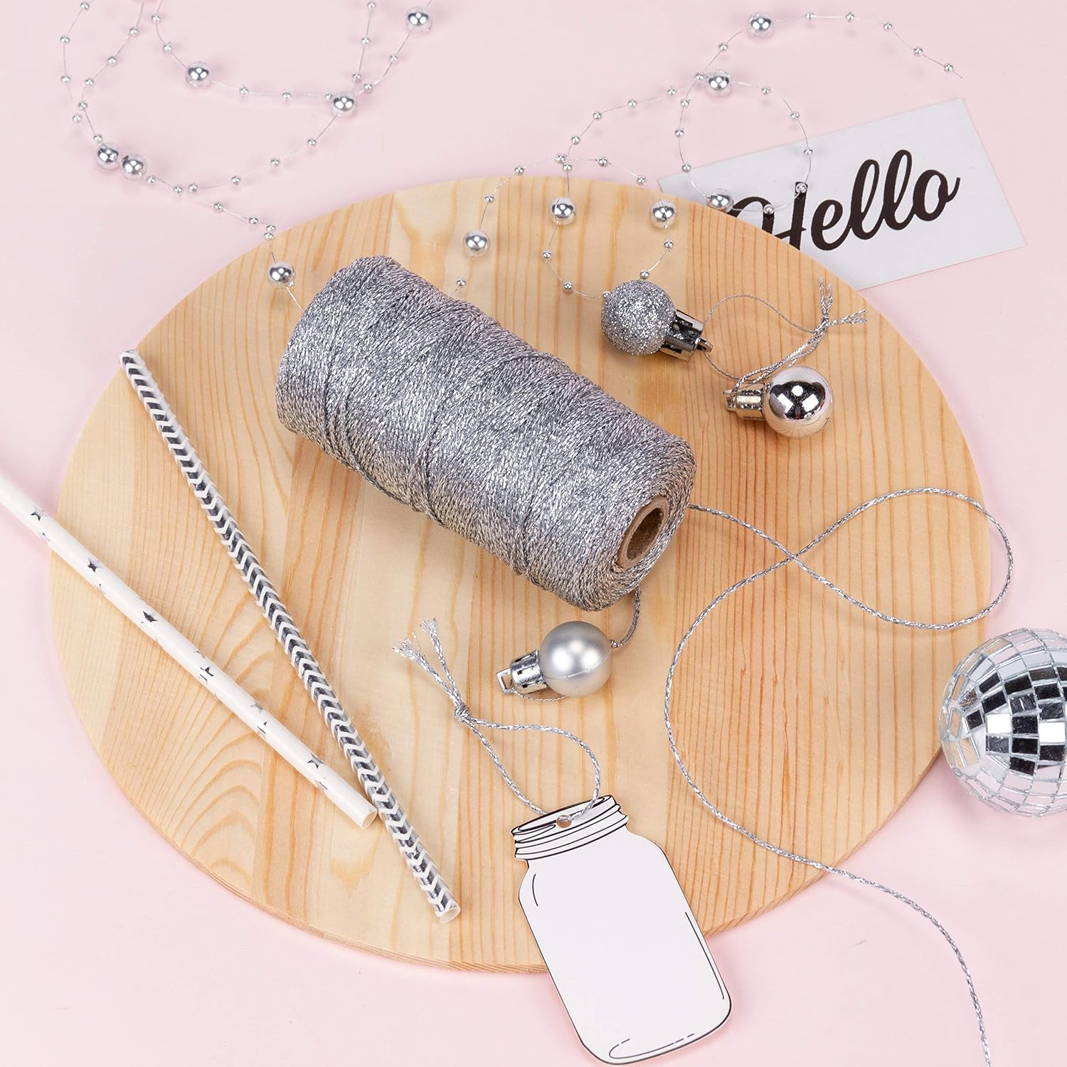 LaRibbons 100M/110 Yards Bakers Twine - Garden Twine for Gift Wrapping - Silver