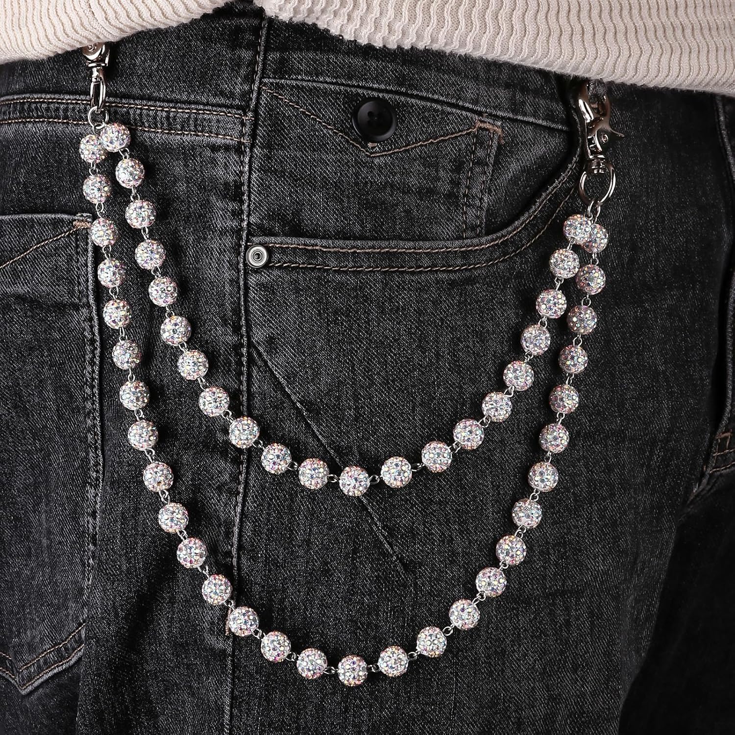 Sparkly Ceramic Beads Wallet Chain - 10mm Shiny Bohemian Purse Jean Pants Chains for Men Women Fashion Accessories - Image 4