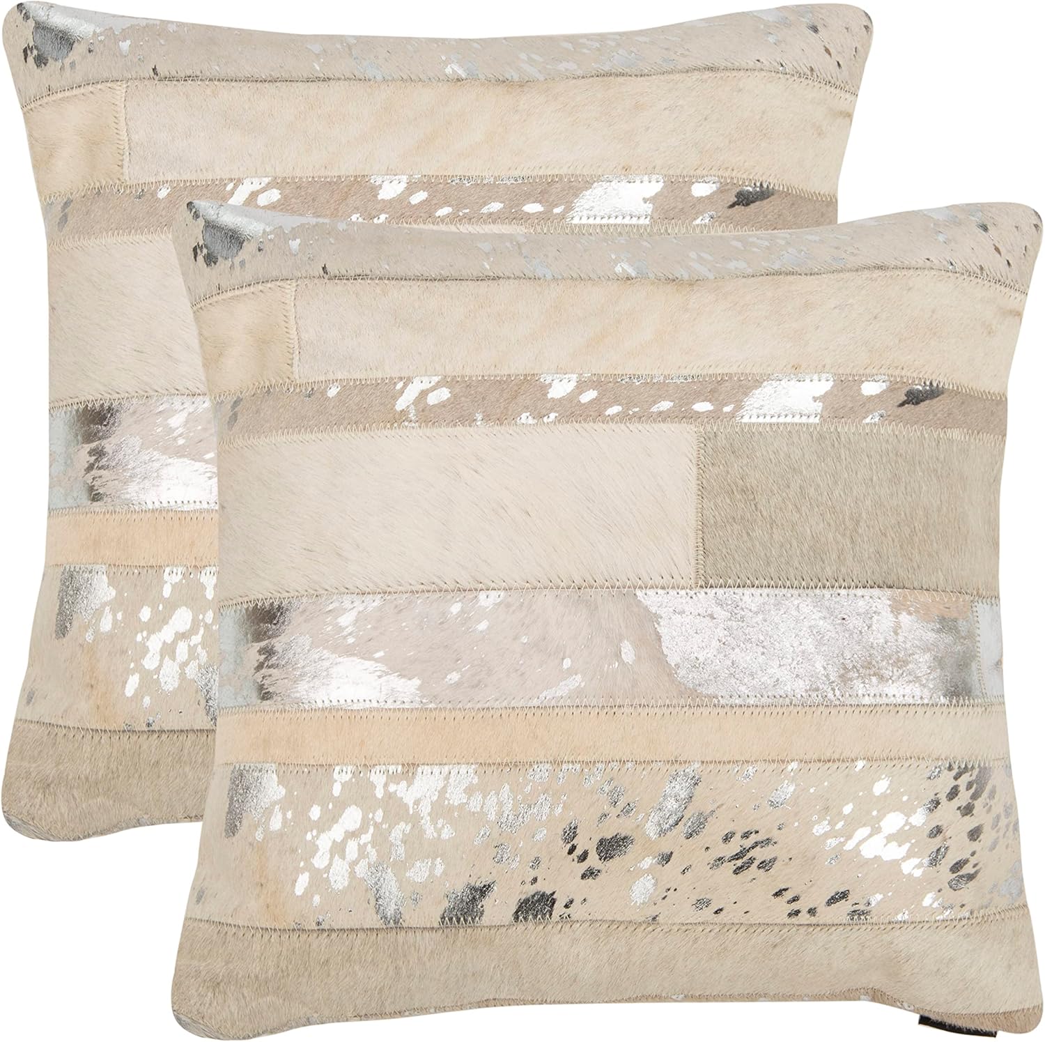 Safavieh Pillow Collection Throw Pillows, 22 by 22-Inch, Peyton Silver, Set of 2