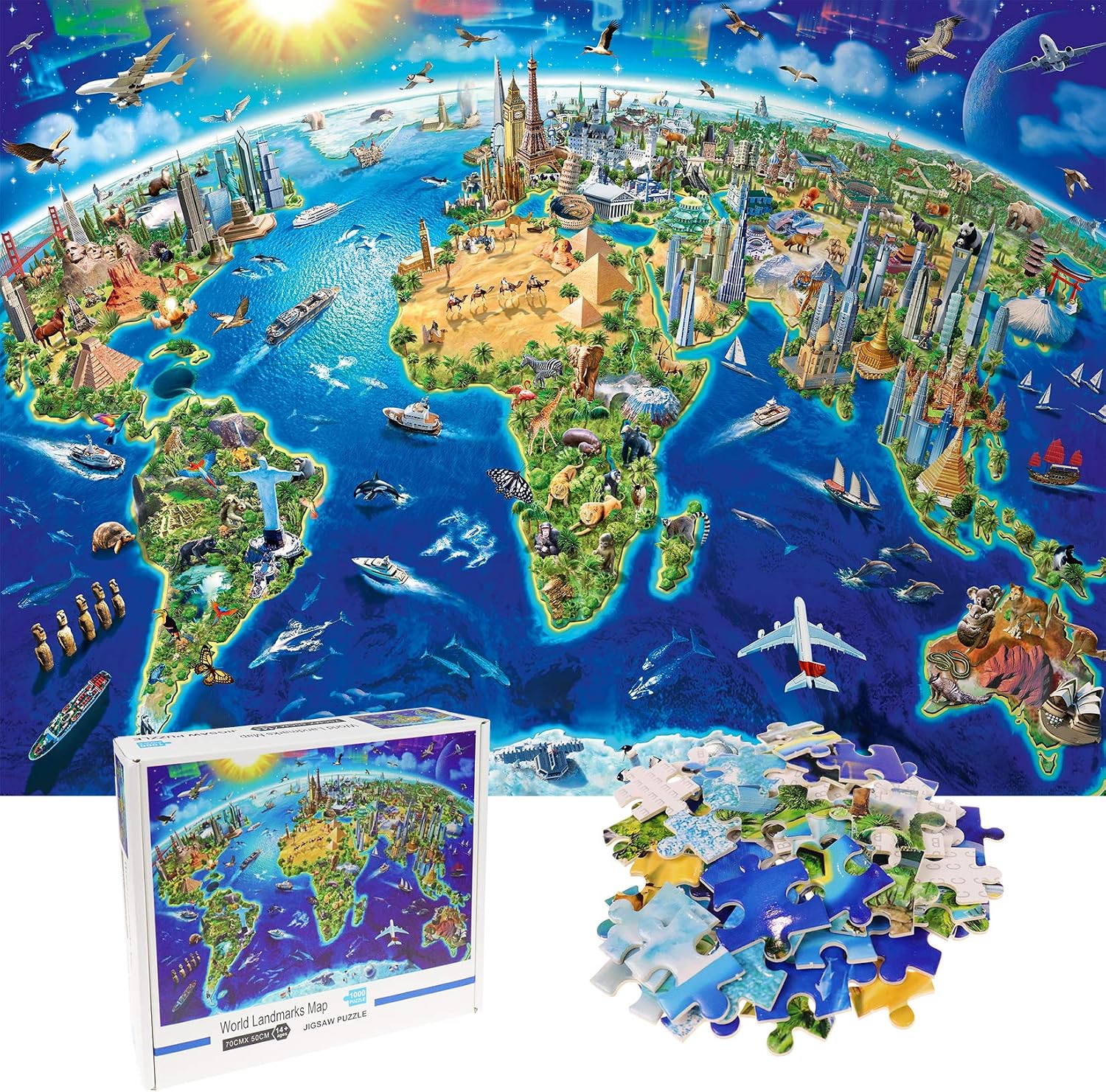 1000 Pieces Puzzle for Adults - World Landmarks Map - Decompression Intellectual Development Puzzle Game(Map Puzzle,27''19'',Large)