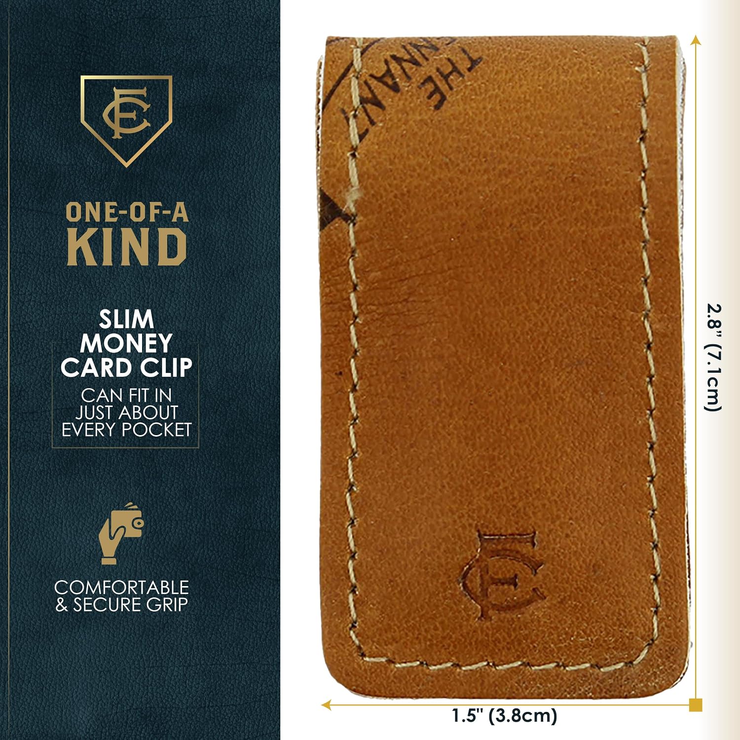 FIELDERS CHOICE GOODS Leather Money Clip - Magnetic Cash Holder, Handcrafted from Vintage Baseball Gloves by FC Goods