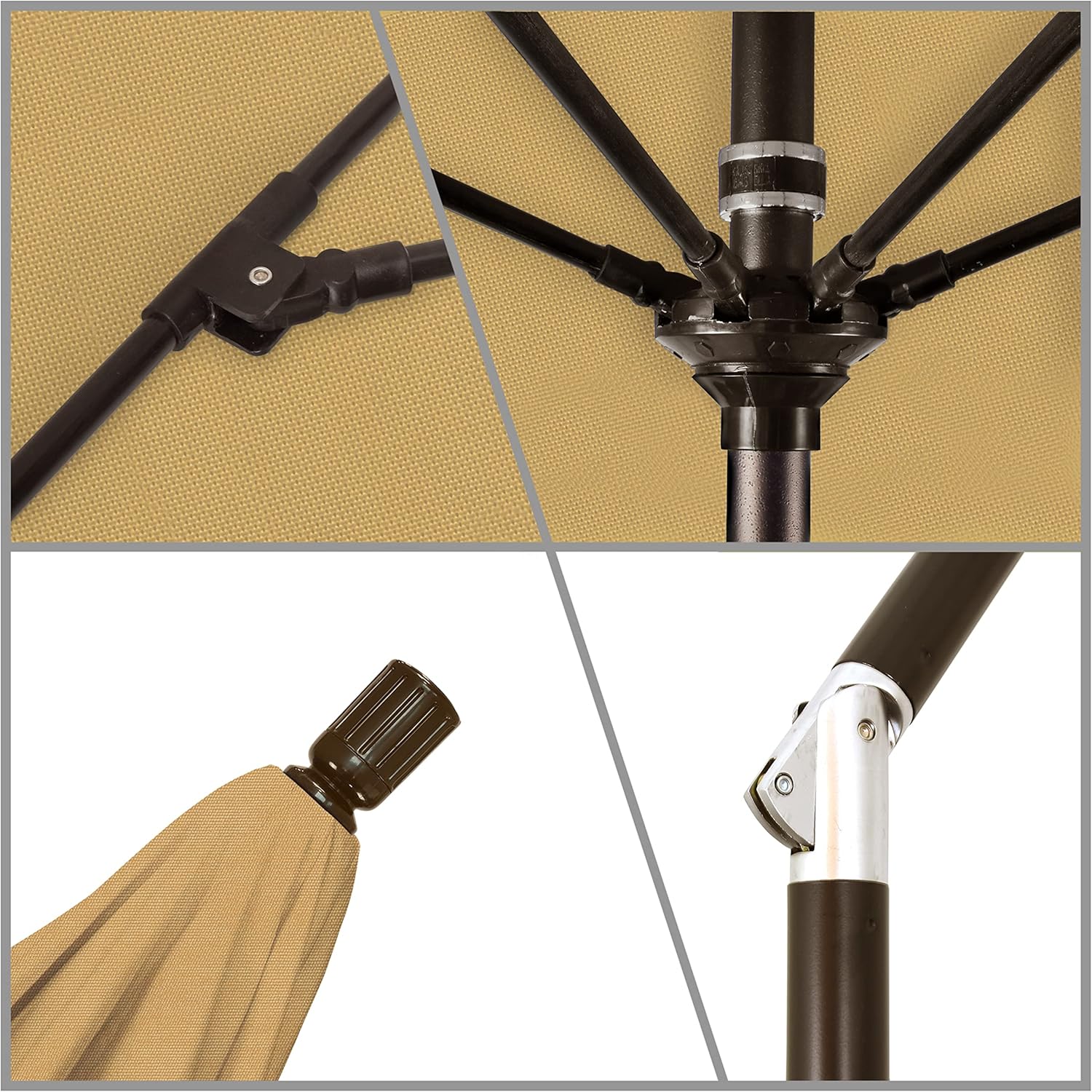 California Umbrella GSCUF908117-F67 9' Round Aluminum Pole Fiberglass Rib Market Patio Umbrella, Bronze, Champagne