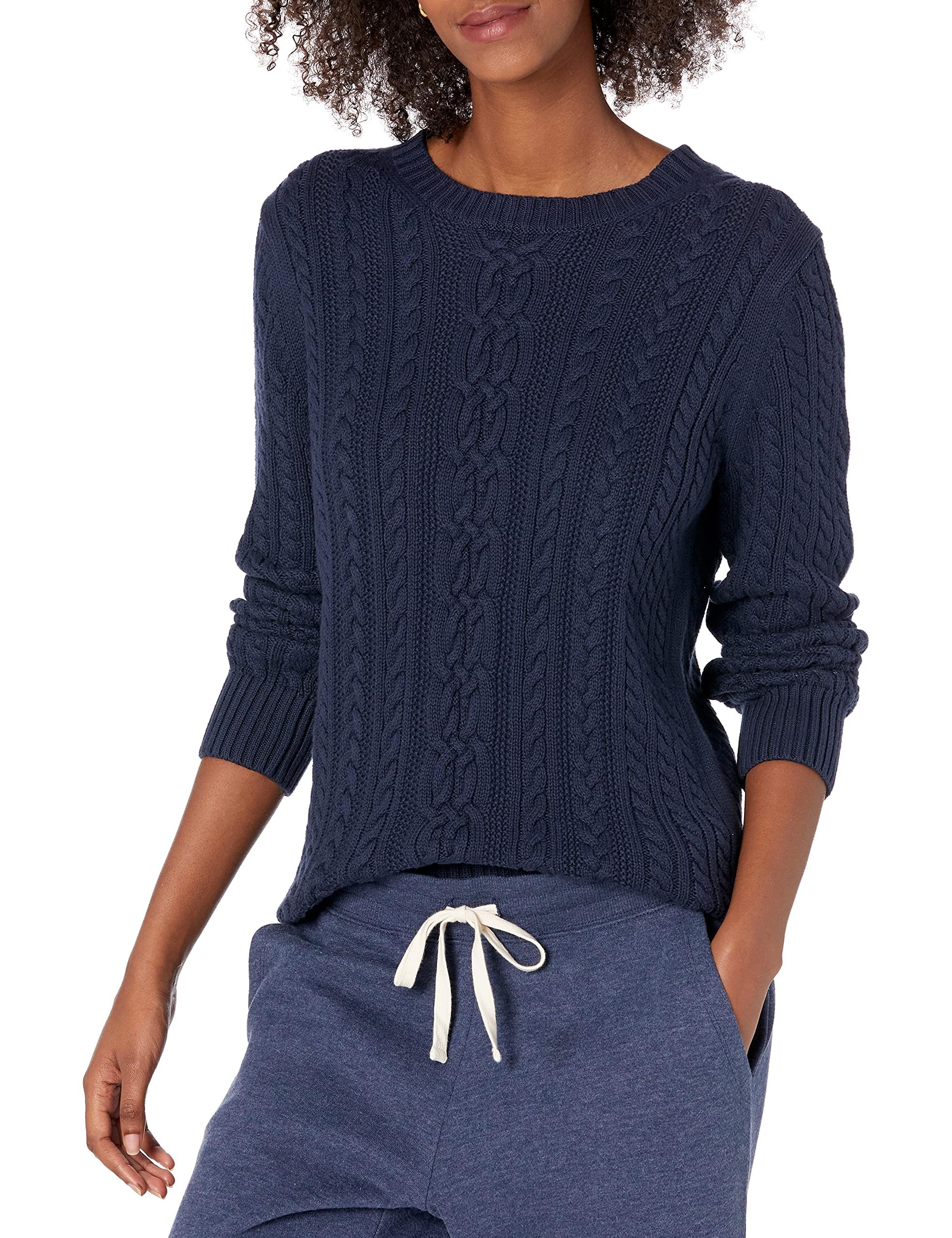 Amazon Essentials Maglione da Pescatore A Girocollo A Coste A Manica Lunga (Disponibile in Taglie Forti) Donna