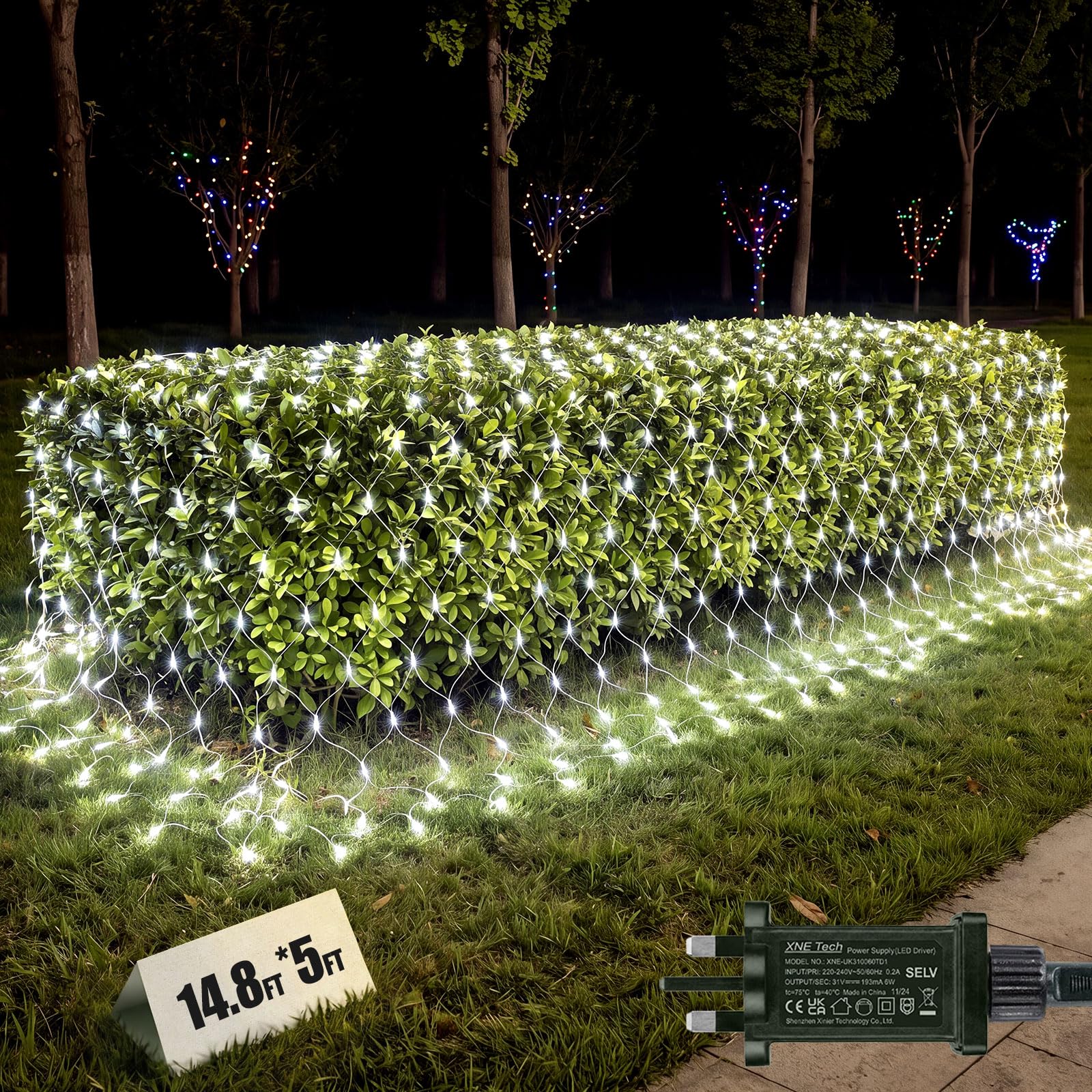 HEYCOLOR 4.5x1.5m Christmas Net Lights Outdoor Waterproof, 300LED Large Mesh Light Plug in, 8 Modes Christmas Lights with Remote Indoor for Wall Bush Fence Garden Patio Lawn Window (White)