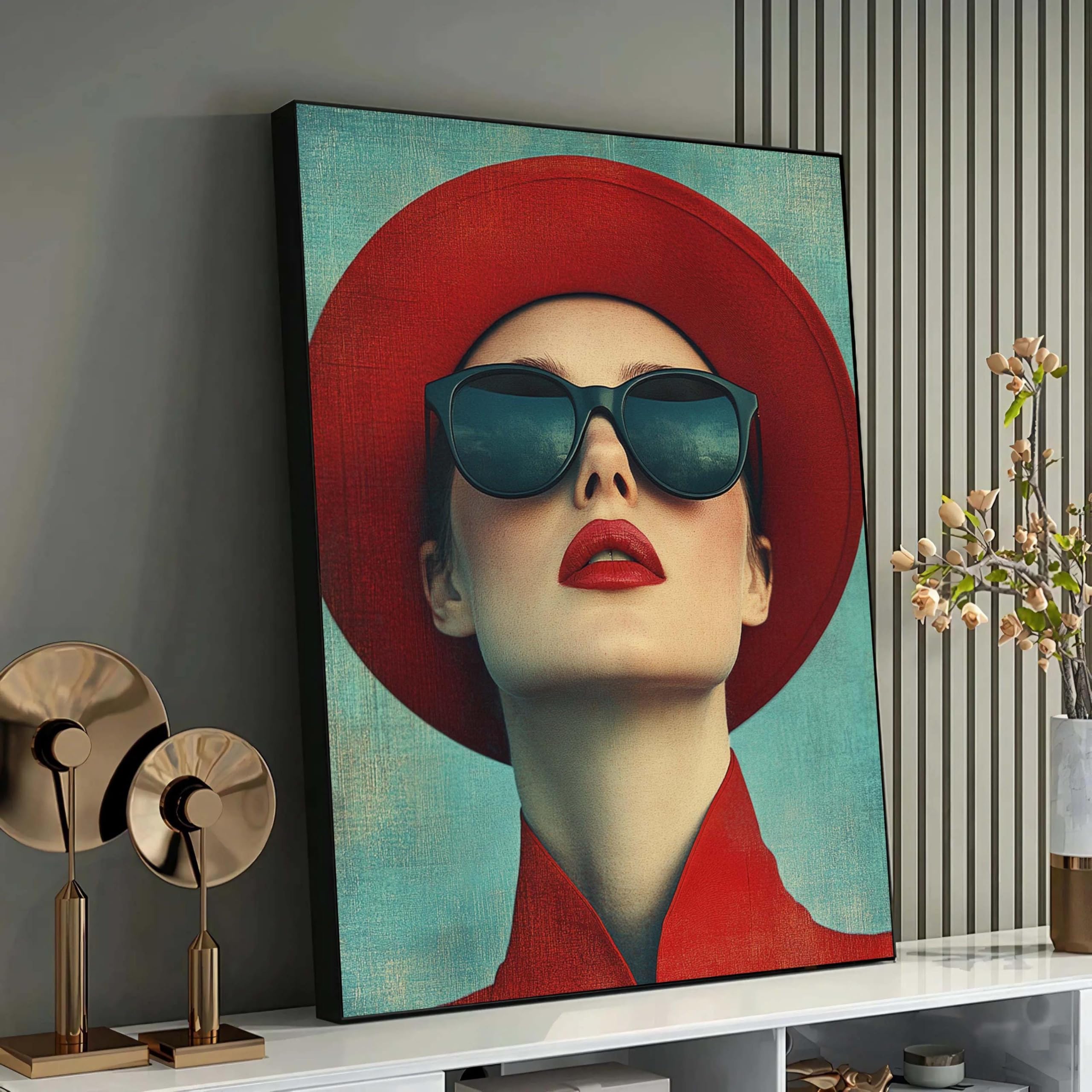 Portrait de mode rouge - Solution déco murale salon pour remplacer un cadre vide - 6